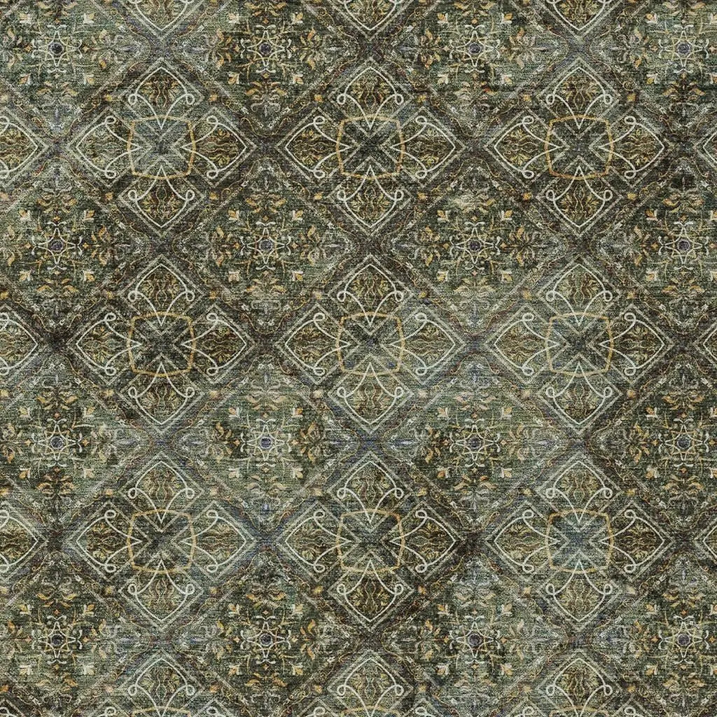 10' X 14' Olive Green And Graphite Geometric Washable Indoor Outdoor Area Rug Homeroots Outdoor