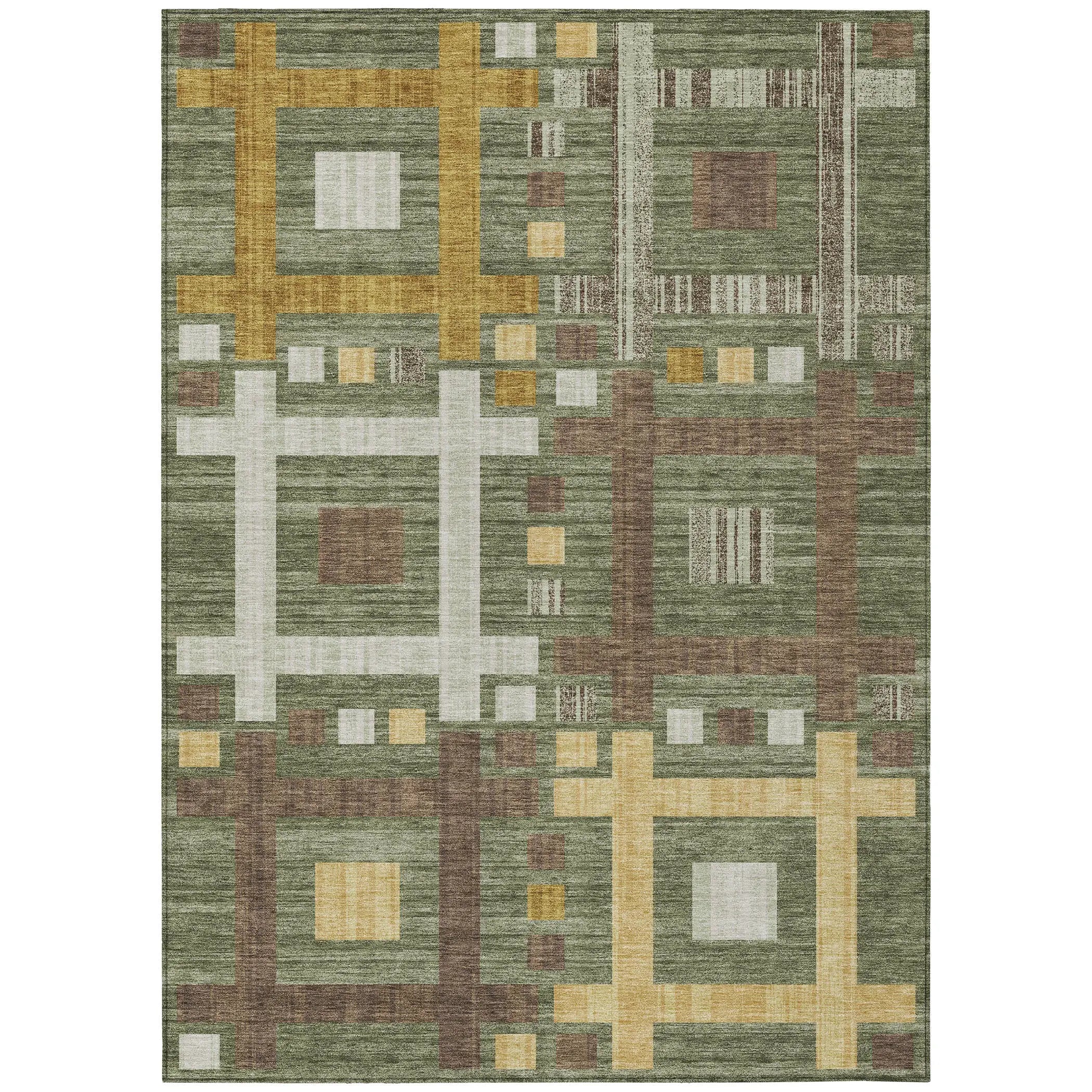 10' X 14' Olive Green And Gray Geometric Washable Indoor Outdoor Area Rug Homeroots Outdoor