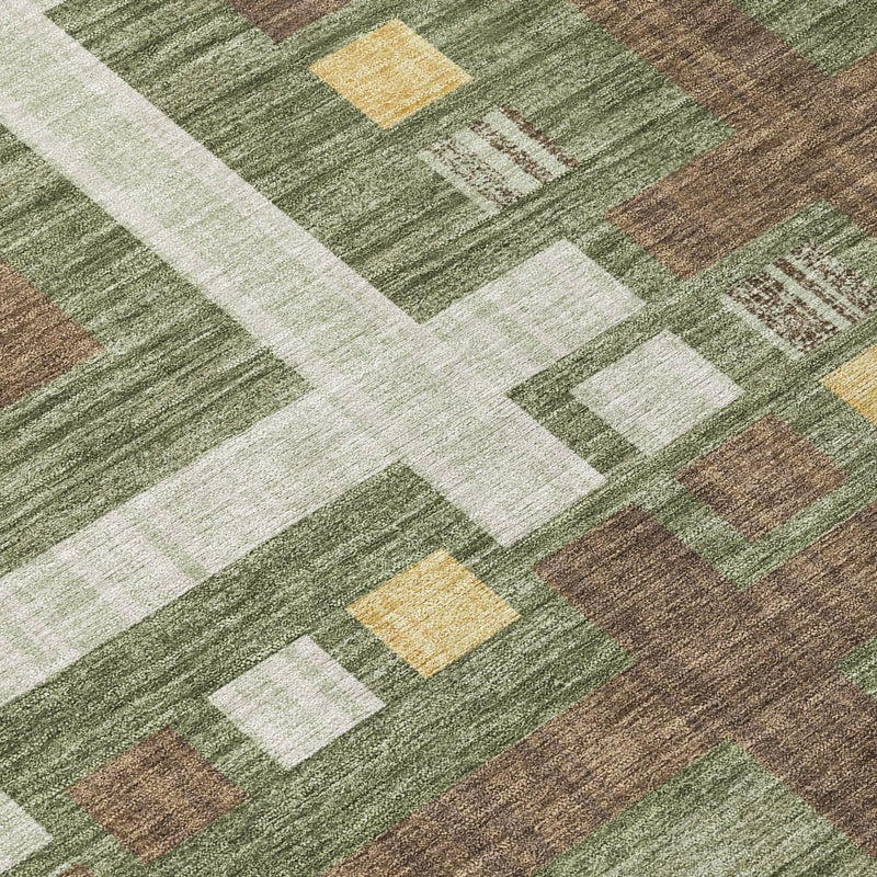 10' X 14' Olive Green And Gray Geometric Washable Indoor Outdoor Area Rug Homeroots Outdoor