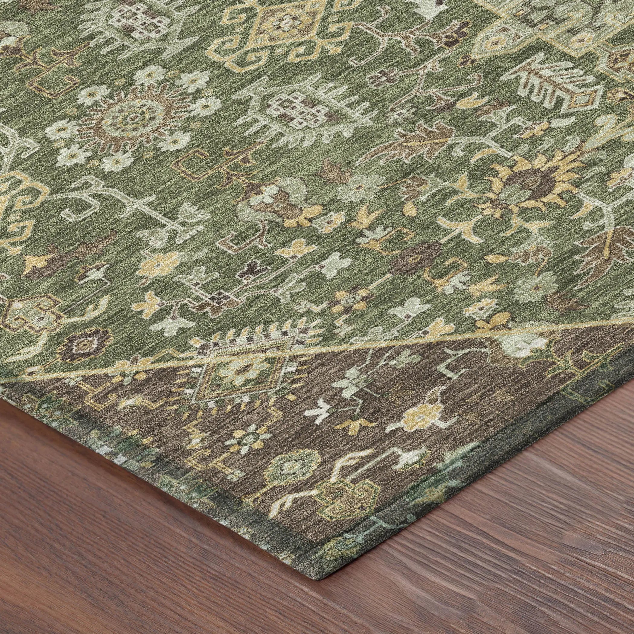 10' X 14' Olive Green And Gray Medallion Washable Indoor Outdoor Area Rug Homeroots Outdoor
