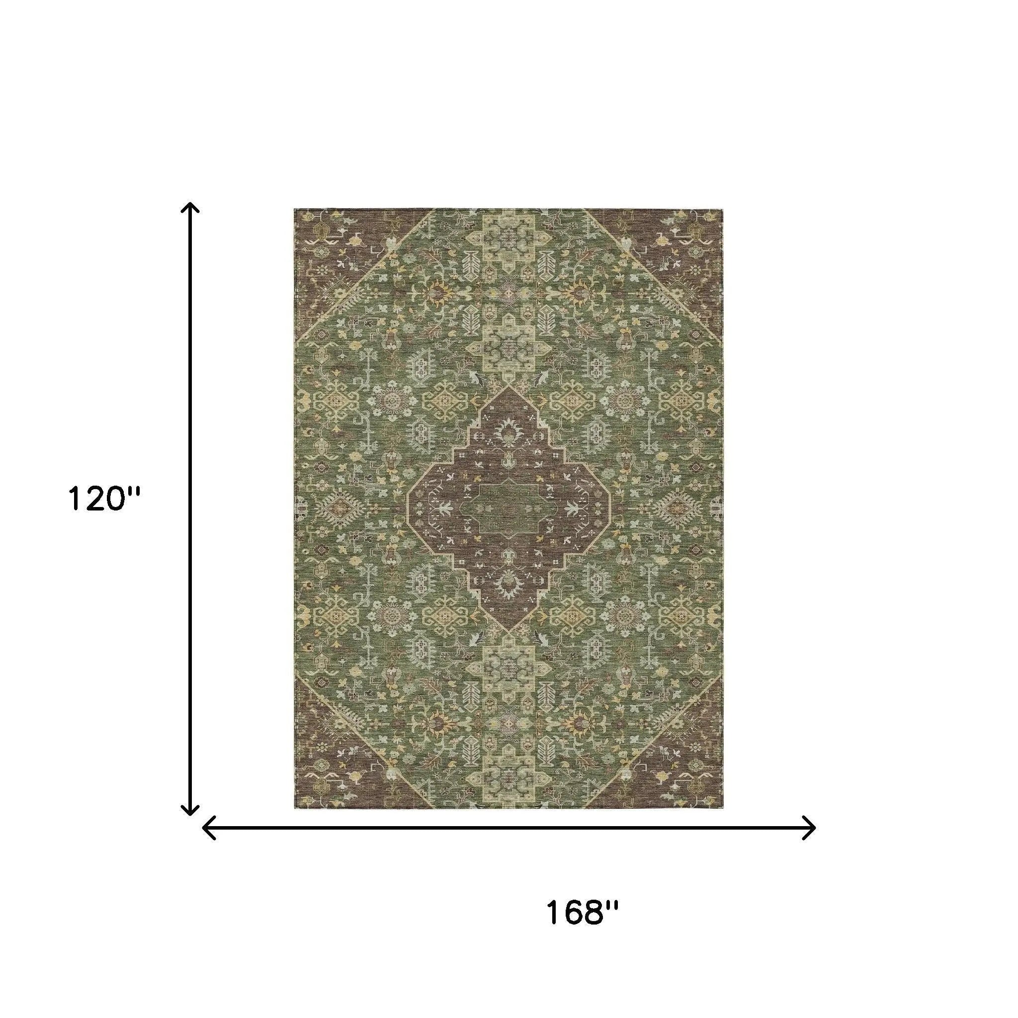 10' X 14' Olive Green And Gray Medallion Washable Indoor Outdoor Area Rug Homeroots Outdoor