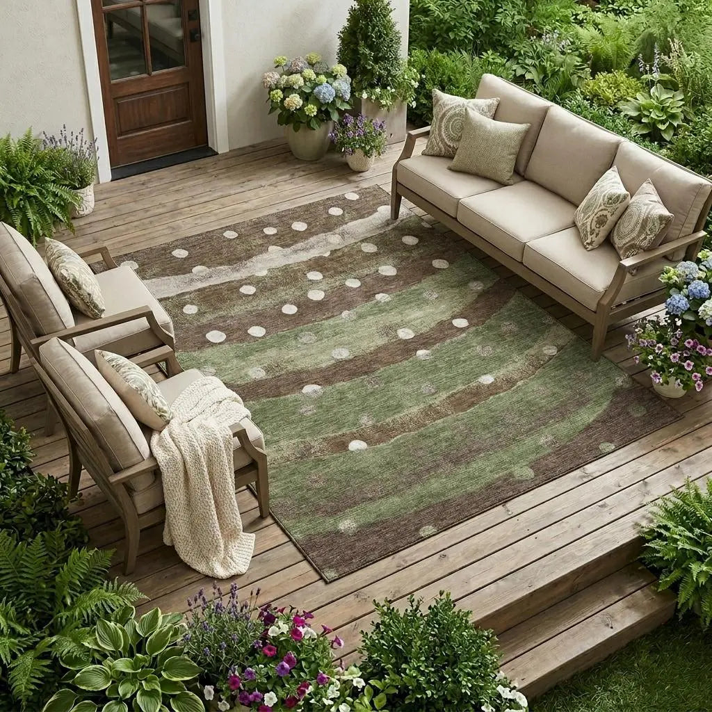 10' X 14' Olive Green And Gray Striped Washable Indoor Outdoor Area Rug Homeroots Outdoor