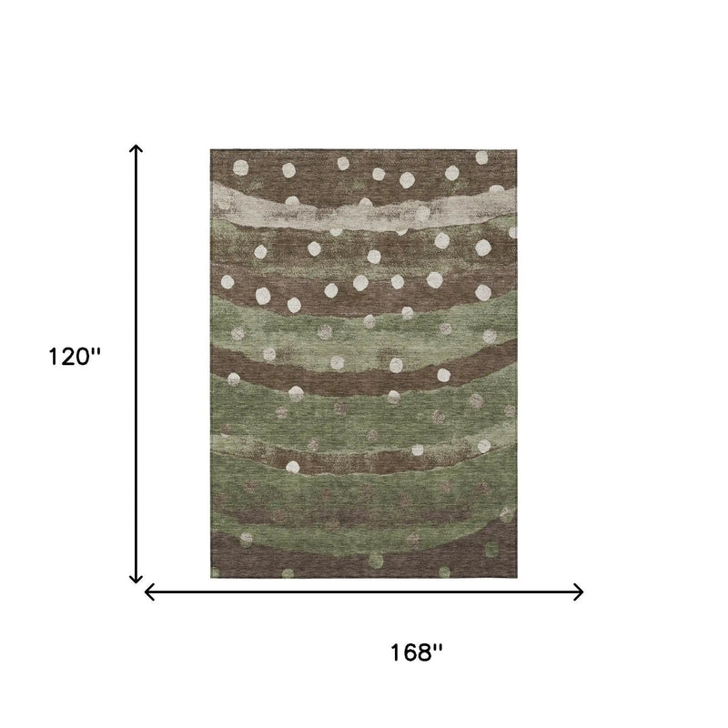 10' X 14' Olive Green And Gray Striped Washable Indoor Outdoor Area Rug Homeroots Outdoor