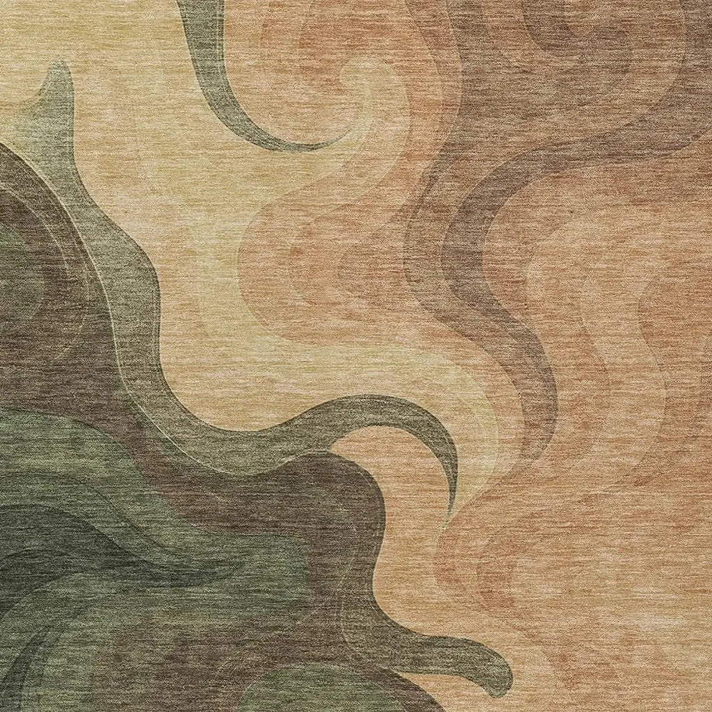 10' X 14' Olive Green And Green Abstract Washable Indoor Outdoor Area Rug Homeroots Outdoor