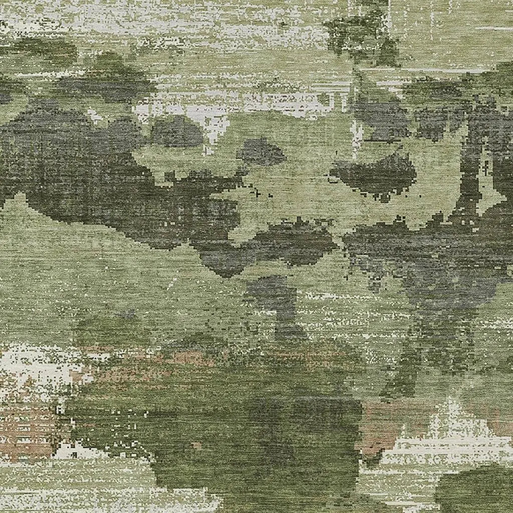 10' X 14' Olive Green And Green Abstract Washable Indoor Outdoor Area Rug Homeroots Outdoor