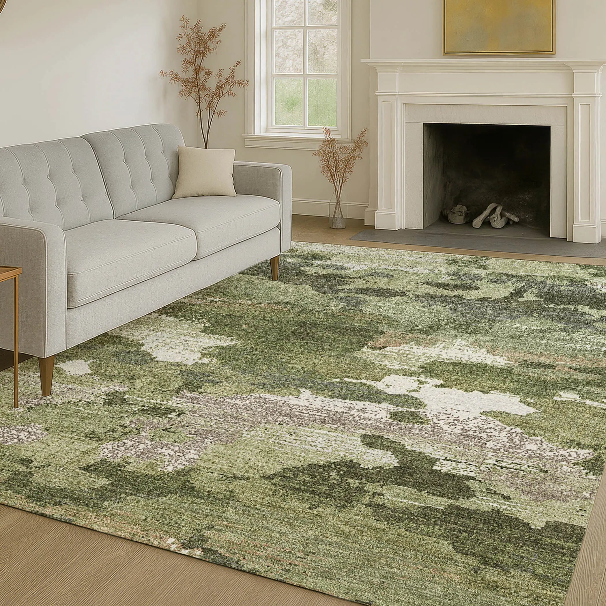10' X 14' Olive Green And Green Abstract Washable Indoor Outdoor Area Rug Homeroots Outdoor