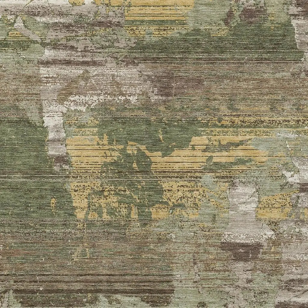 10' X 14' Olive Green And Green Abstract Washable Indoor Outdoor Area Rug Homeroots Outdoor