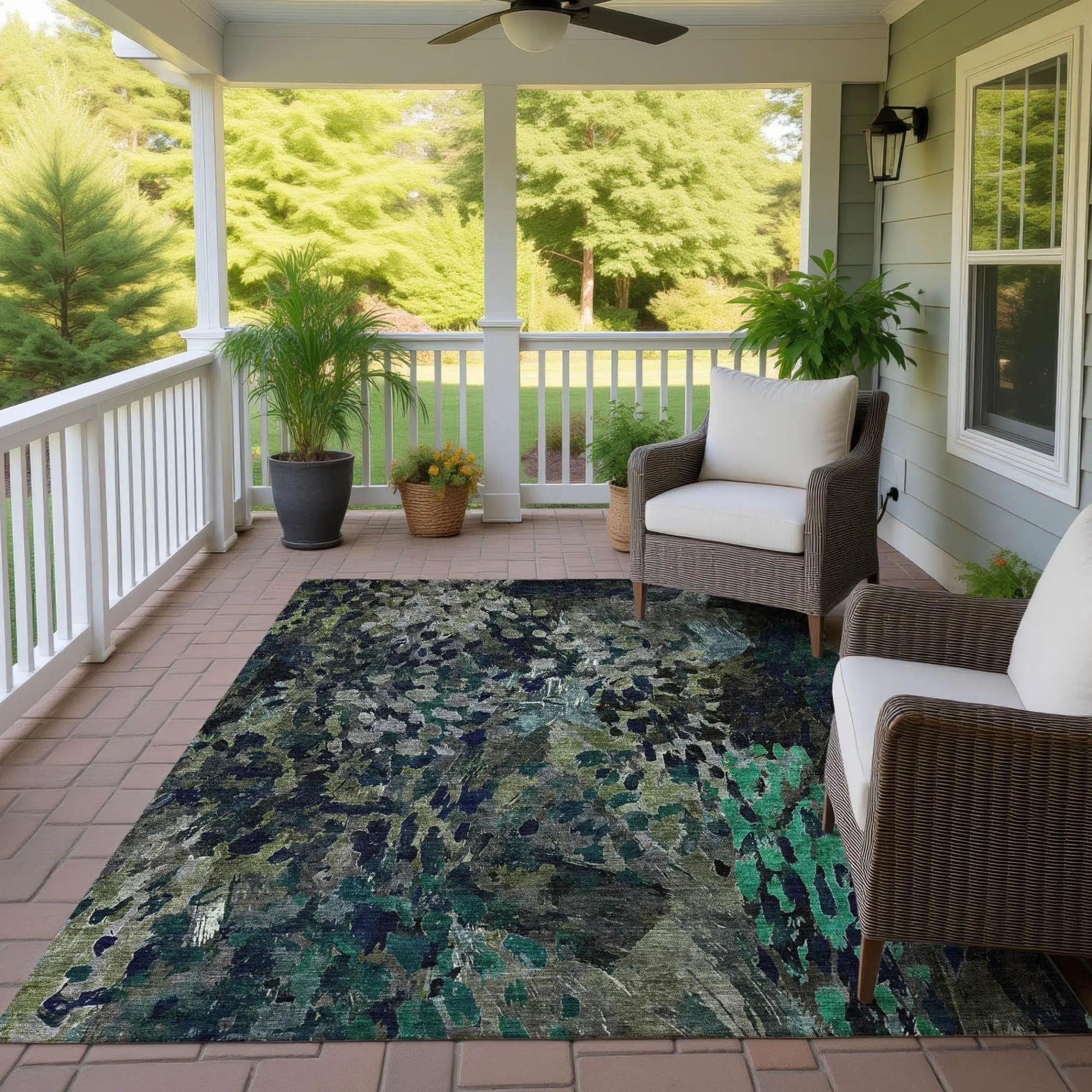 10' X 14' Olive Green And Green Abstract Washable Indoor Outdoor Area Rug Homeroots Outdoor