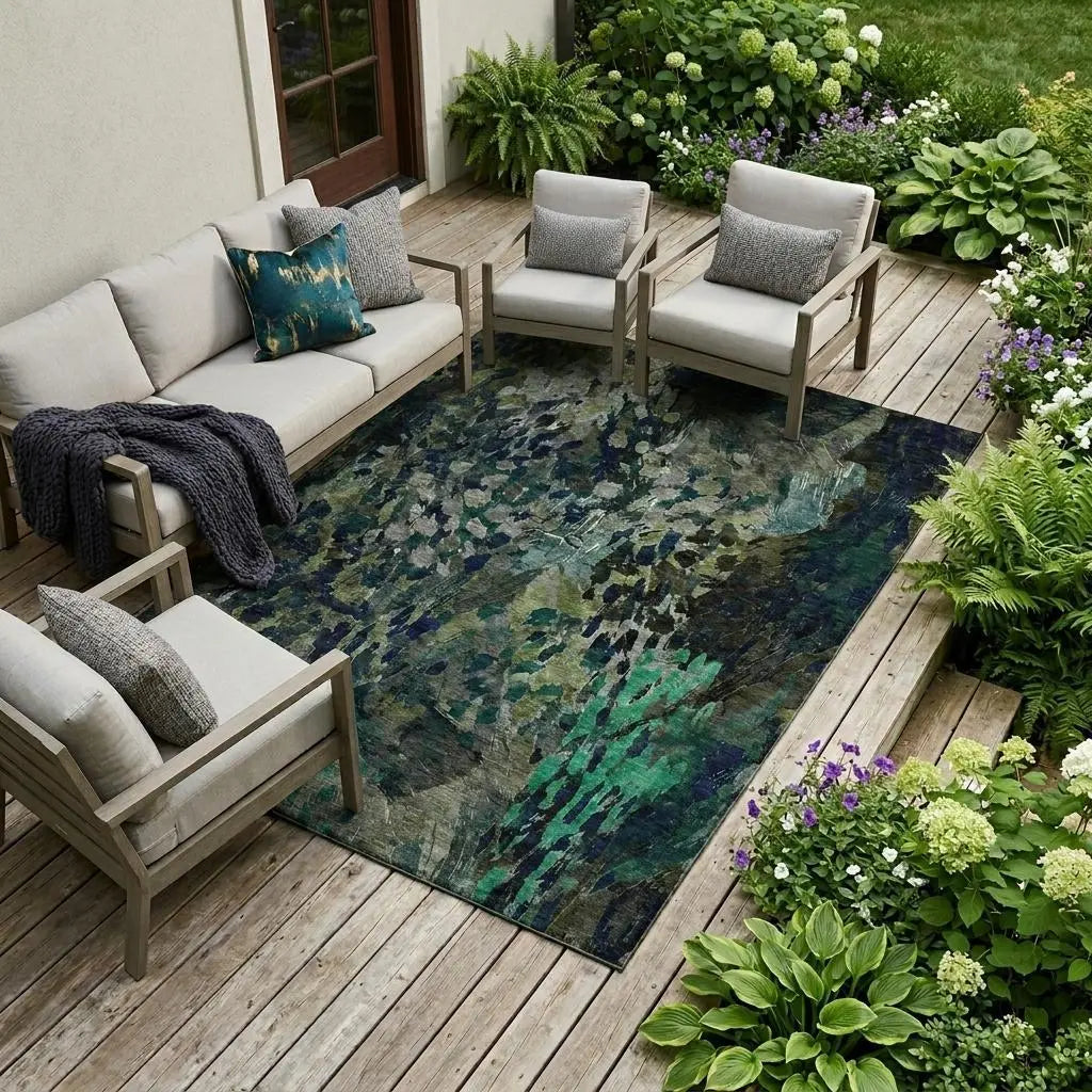 10' X 14' Olive Green And Green Abstract Washable Indoor Outdoor Area Rug Homeroots Outdoor