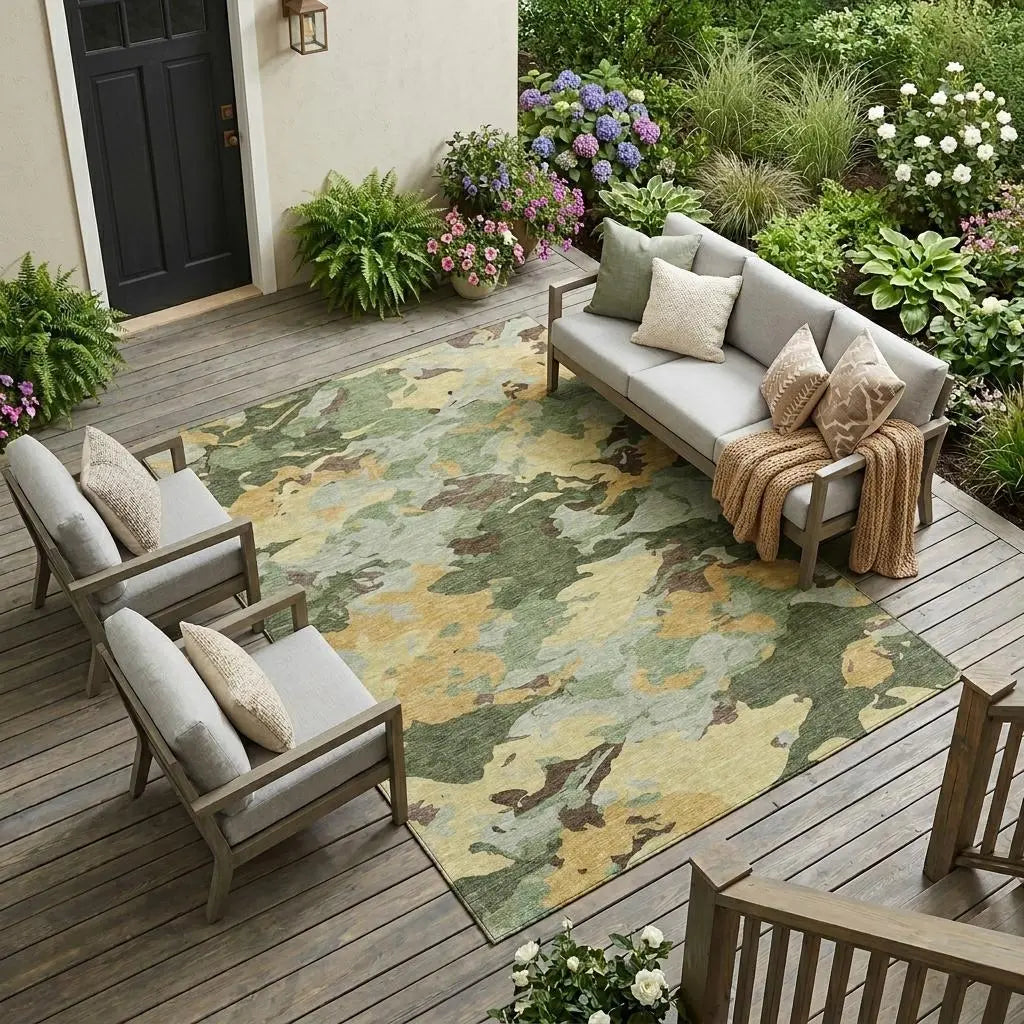 10' X 14' Olive Green And Green Abstract Washable Indoor Outdoor Area Rug Homeroots Outdoor