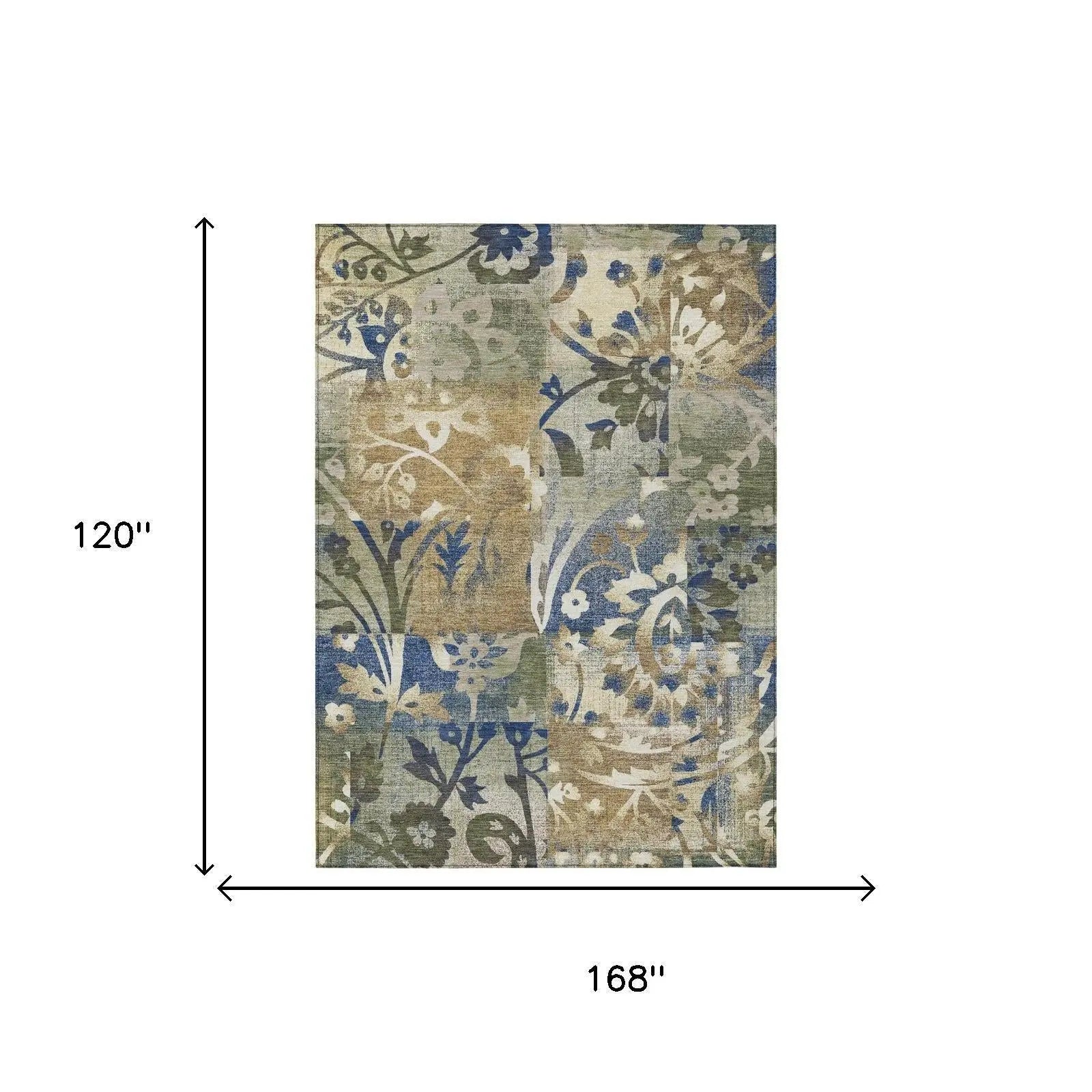 10' X 14' Olive Green And Green Botanical Leaves Washable Indoor Outdoor Area Rug Homeroots Outdoor