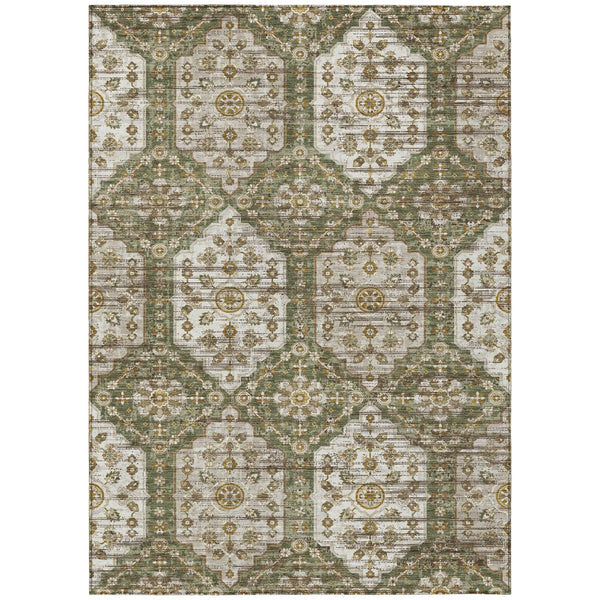 10' X 14' Olive Green And Green Damask Washable Indoor Outdoor Area Rug Homeroots Outdoor