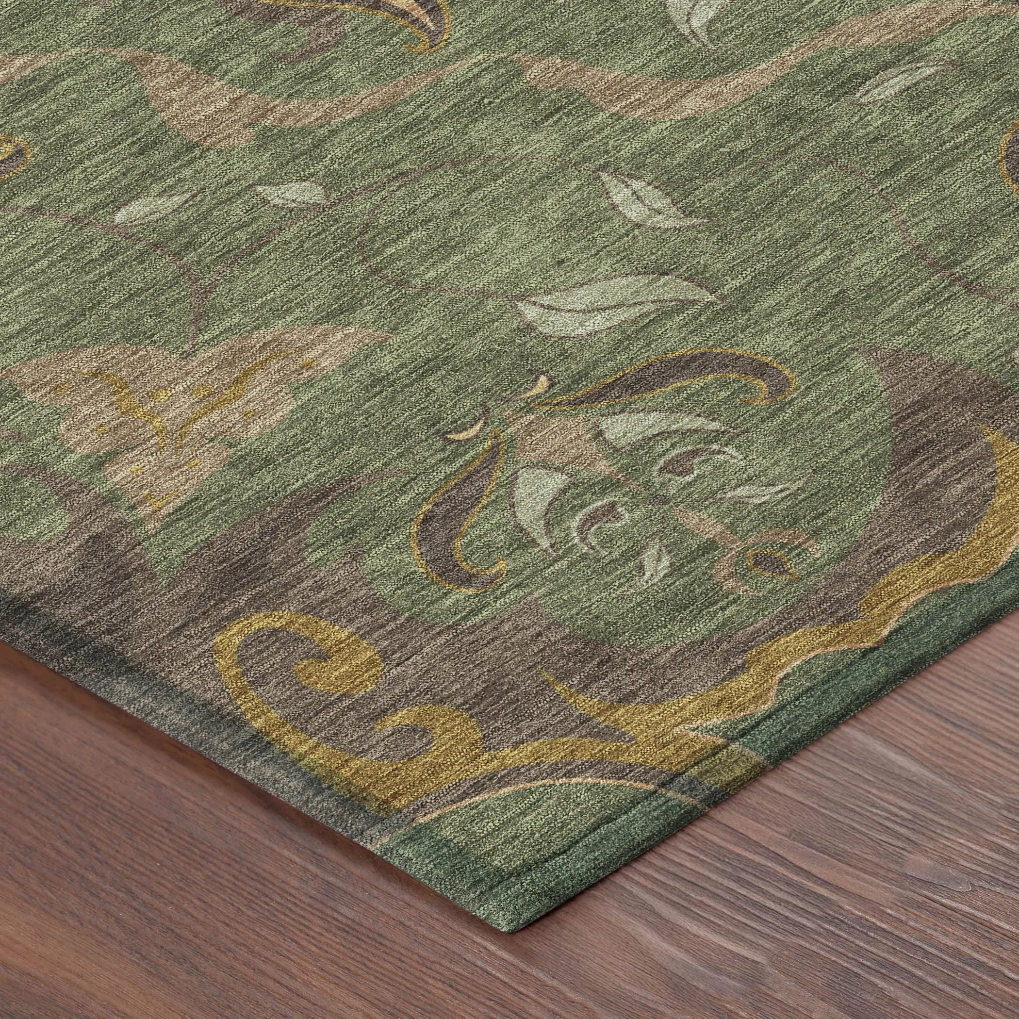 10' X 14' Olive Green And Green Damask Washable Indoor Outdoor Area Rug Homeroots Outdoor