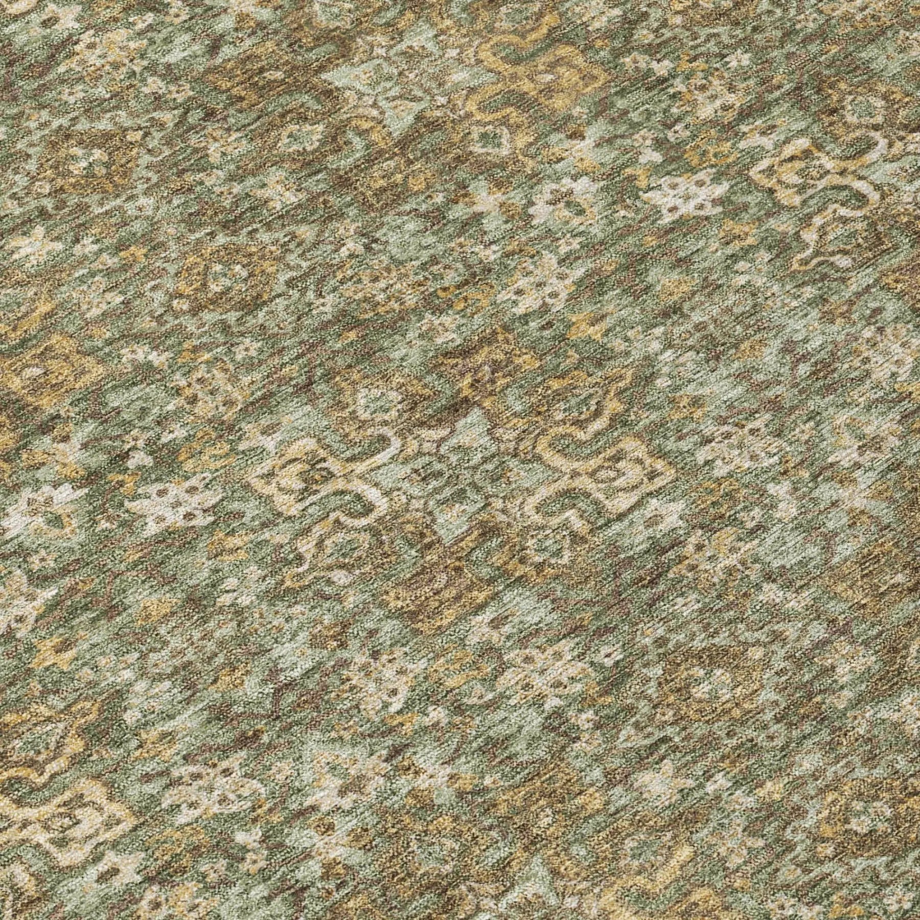 10' X 14' Olive Green And Green Damask Washable Indoor Outdoor Area Rug Homeroots Outdoor