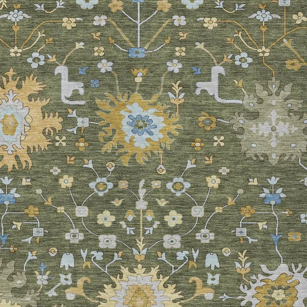 10' X 14' Olive Green And Green Faux Bois Washable Indoor Outdoor Area Rug Homeroots Outdoor