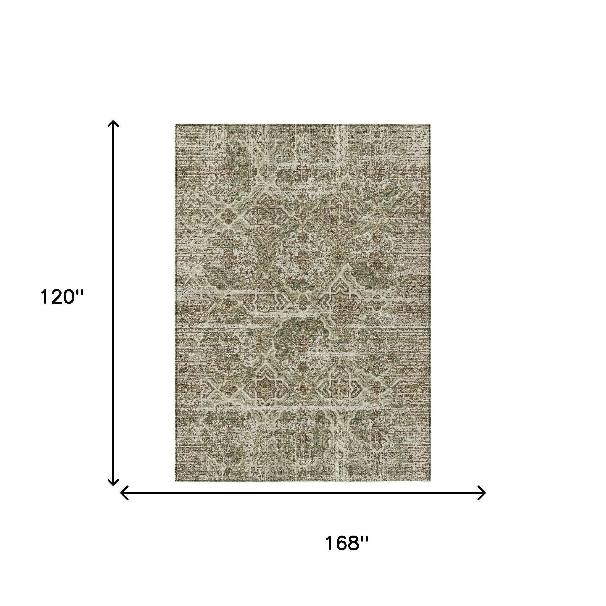 10' X 14' Olive Green And Green Floral Washable Indoor Outdoor Area Rug Homeroots Outdoor