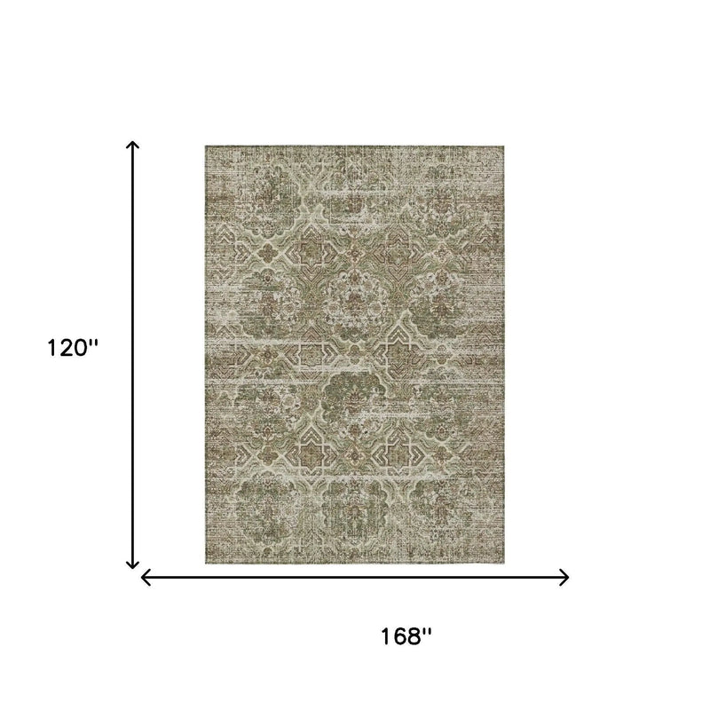 10' X 14' Olive Green And Green Floral Washable Indoor Outdoor Area Rug Homeroots Outdoor