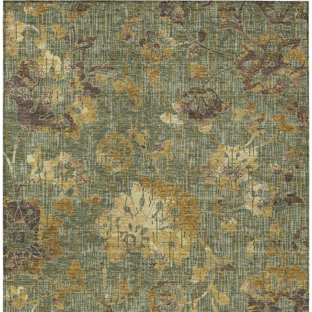 10' X 14' Olive Green And Green Floral Washable Indoor Outdoor Area Rug Homeroots Outdoor