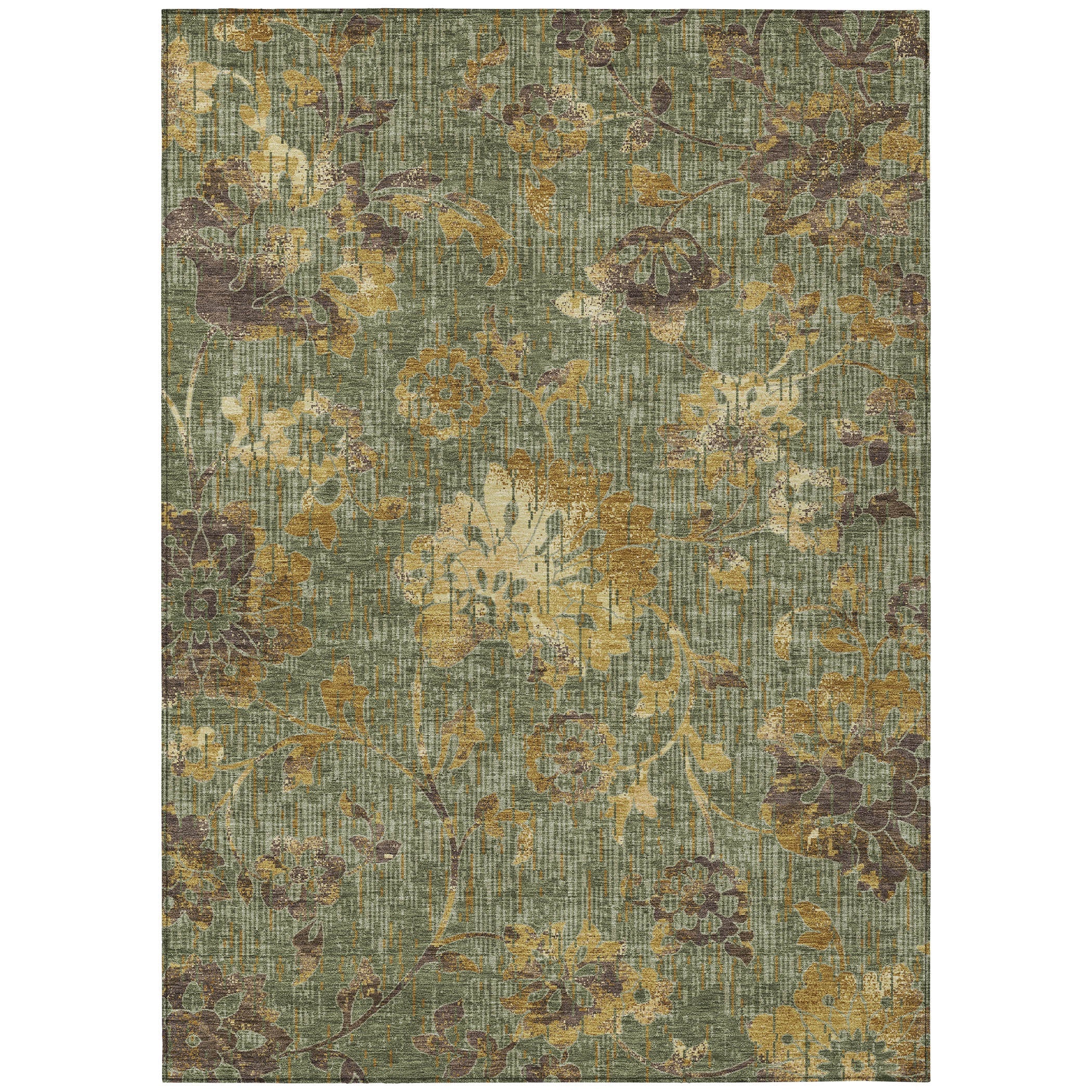 10' X 14' Olive Green And Green Floral Washable Indoor Outdoor Area Rug Homeroots Outdoor