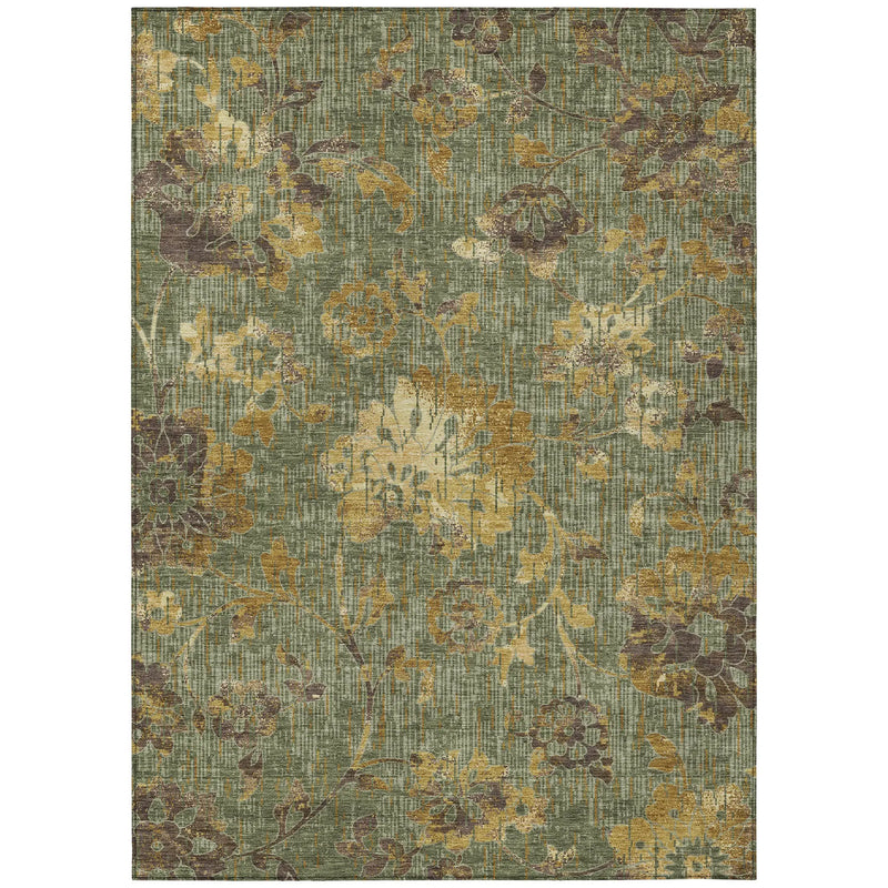 10' X 14' Olive Green And Green Floral Washable Indoor Outdoor Area Rug Homeroots Outdoor