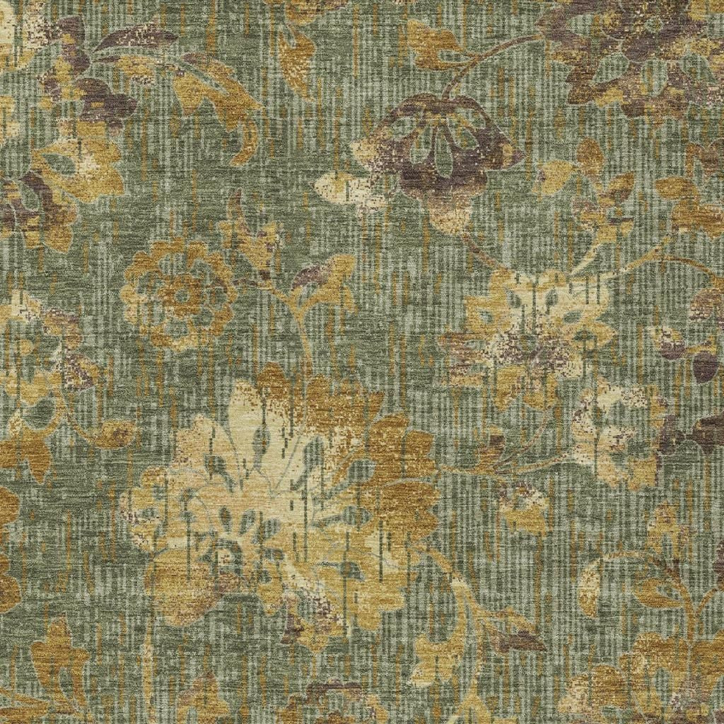 10' X 14' Olive Green And Green Floral Washable Indoor Outdoor Area Rug Homeroots Outdoor