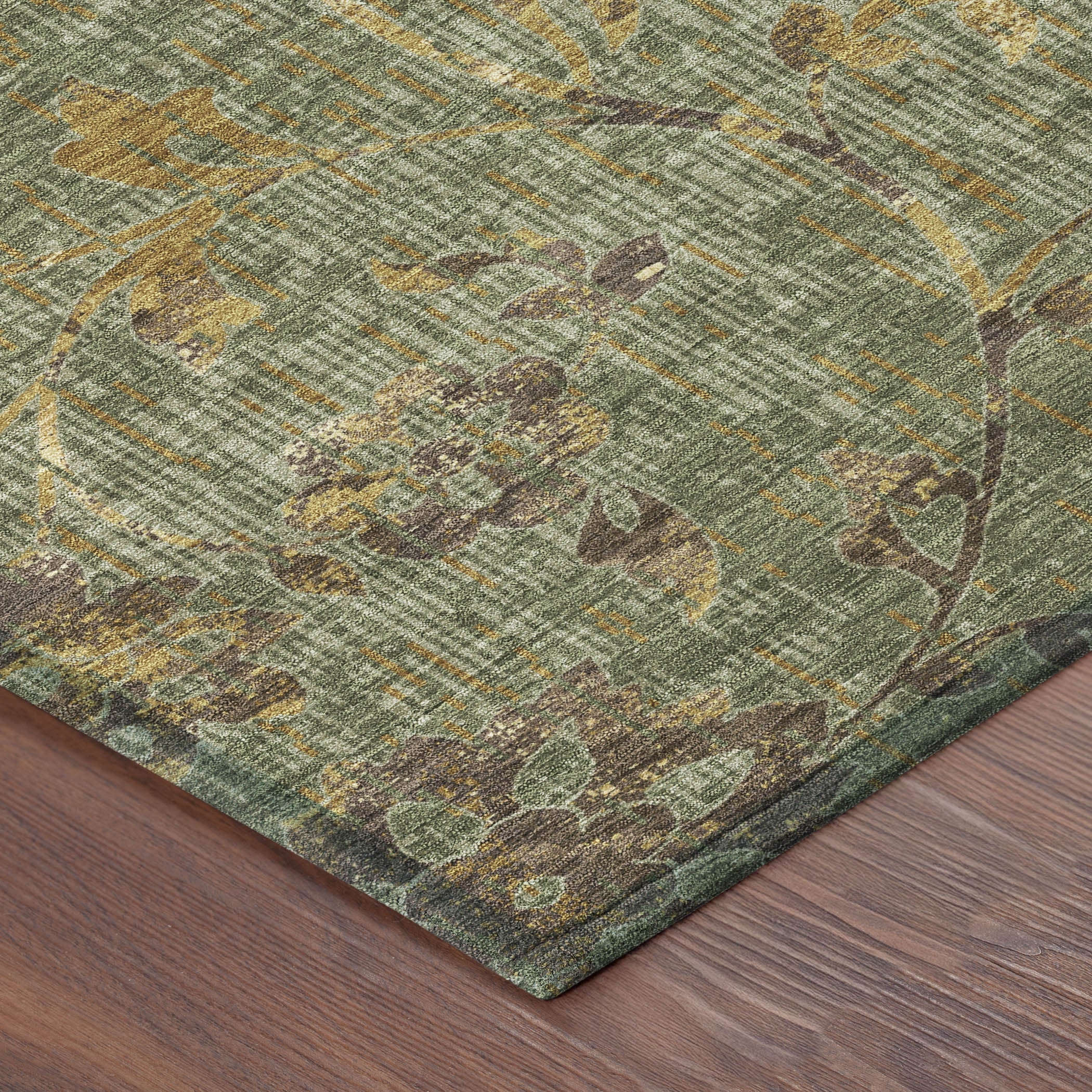 10' X 14' Olive Green And Green Floral Washable Indoor Outdoor Area Rug Homeroots Outdoor