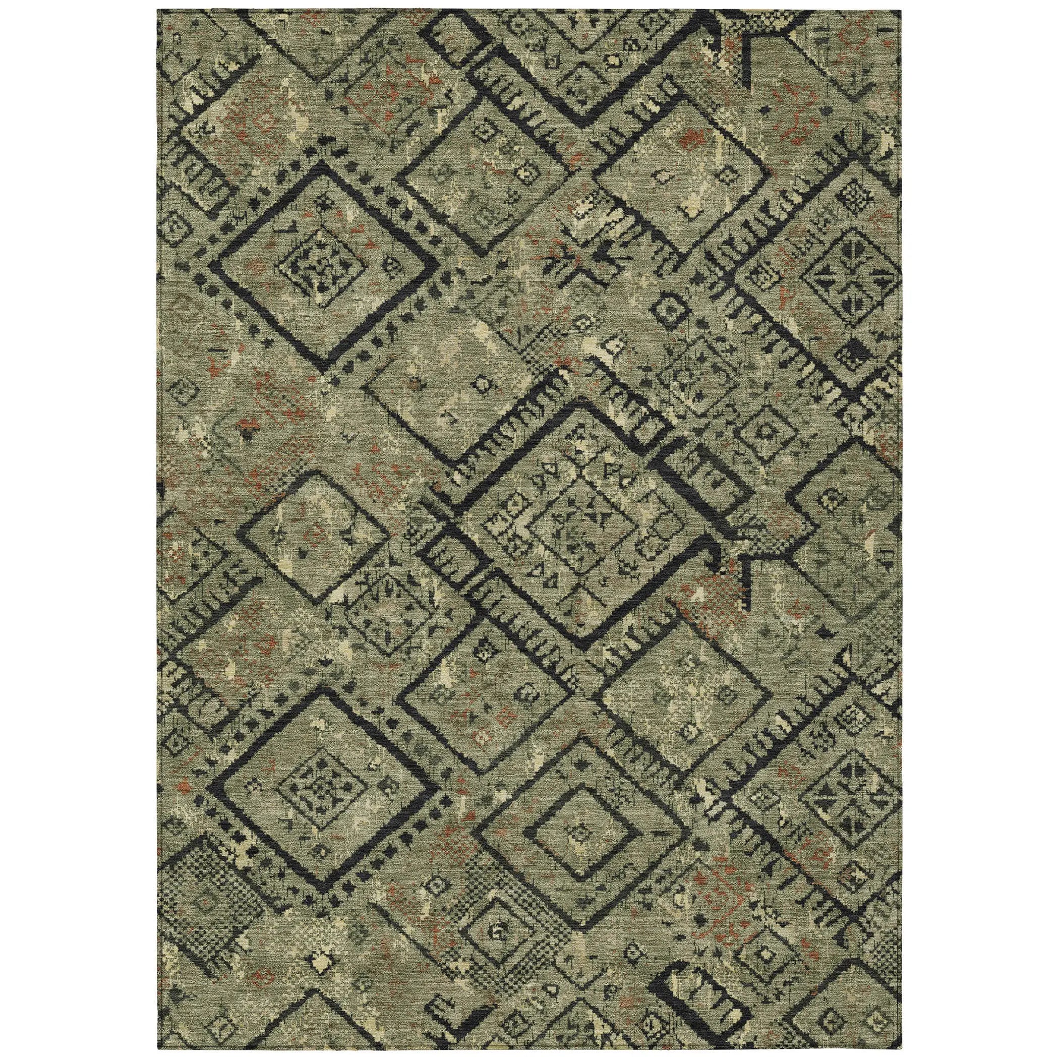 10' X 14' Olive Green And Green Geometric Washable Indoor Outdoor Area Rug Homeroots Outdoor