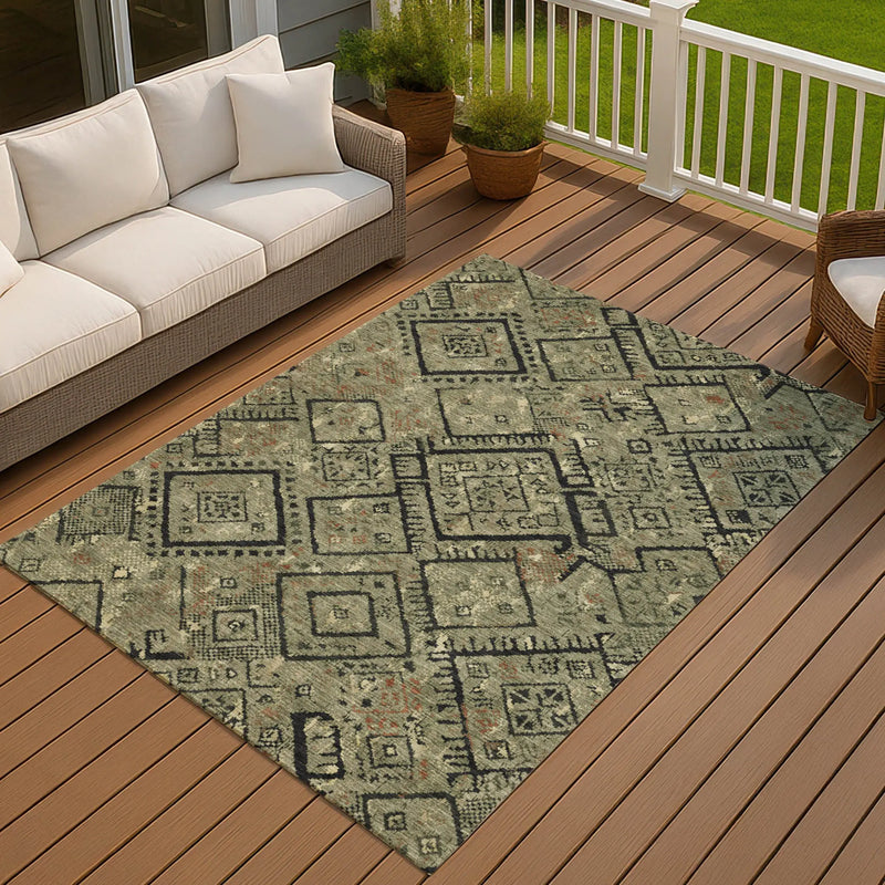 10' X 14' Olive Green And Green Geometric Washable Indoor Outdoor Area Rug Homeroots Outdoor