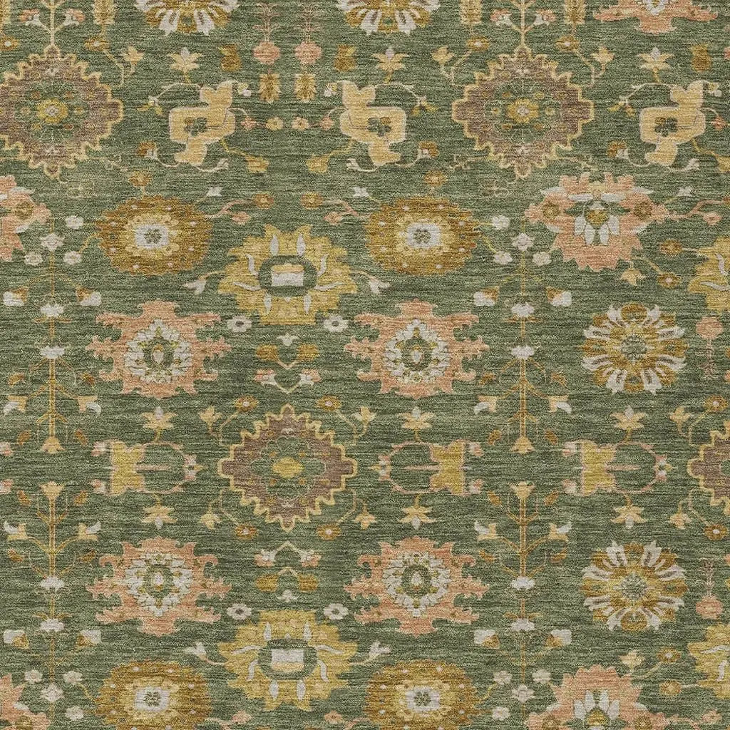 10' X 14' Olive Green And Green Geometric Washable Indoor Outdoor Area Rug Homeroots Outdoor