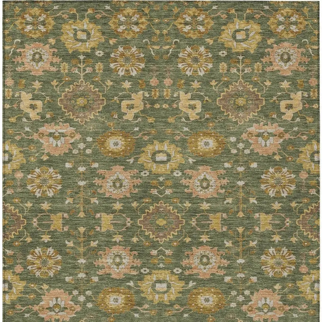 10' X 14' Olive Green And Green Geometric Washable Indoor Outdoor Area Rug Homeroots Outdoor