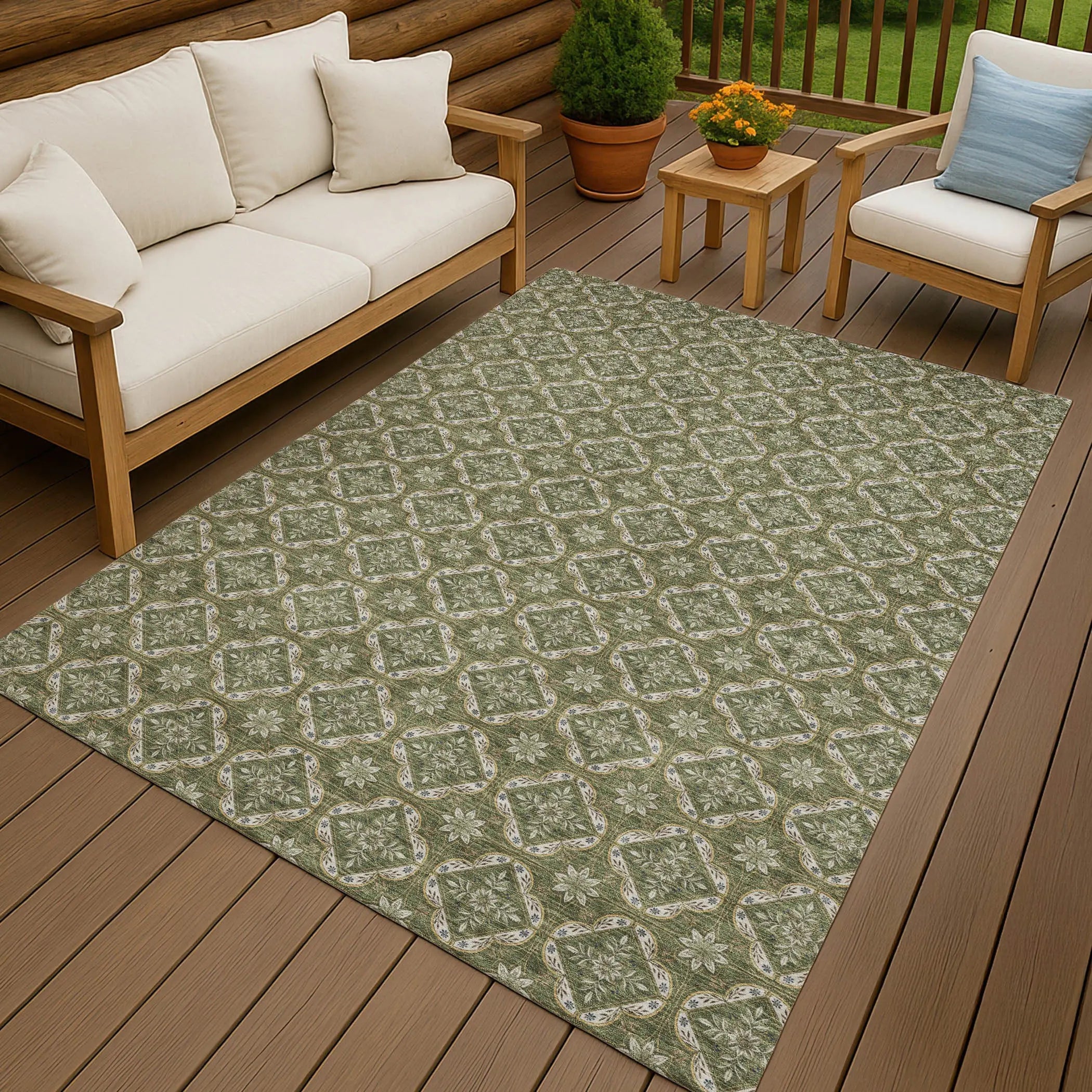 10' X 14' Olive Green And Green Geometric Washable Indoor Outdoor Area Rug Homeroots Outdoor