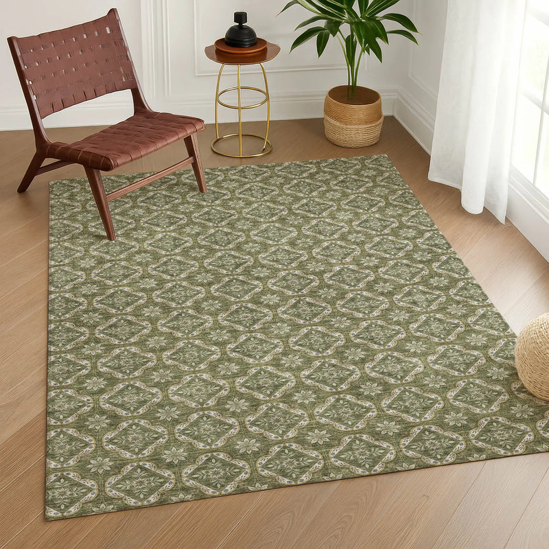 10' X 14' Olive Green And Green Geometric Washable Indoor Outdoor Area Rug Homeroots Outdoor