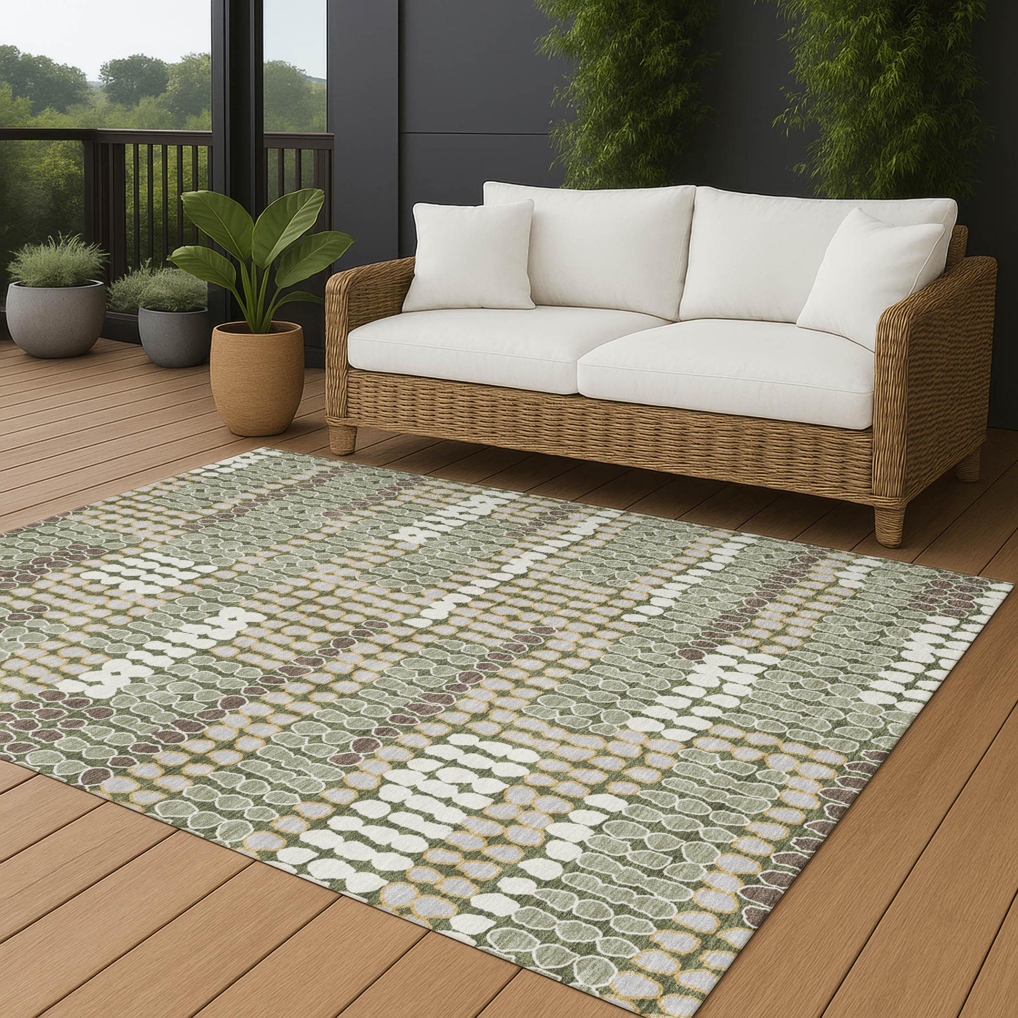 10' X 14' Olive Green And Green Geometric Washable Indoor Outdoor Area Rug Homeroots Outdoor