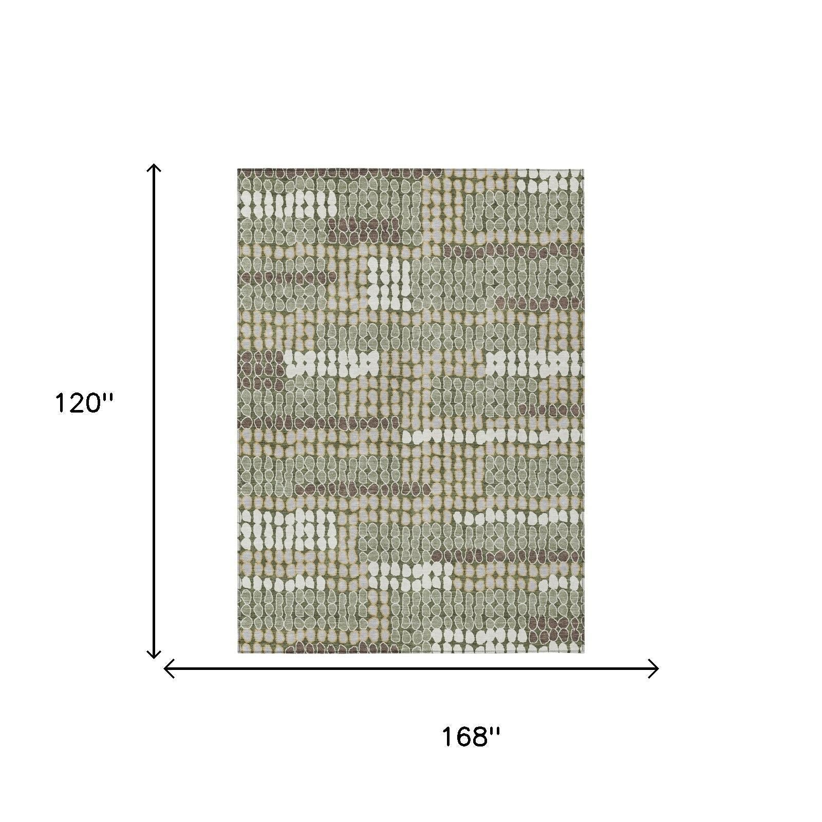 10' X 14' Olive Green And Green Geometric Washable Indoor Outdoor Area Rug Homeroots Outdoor