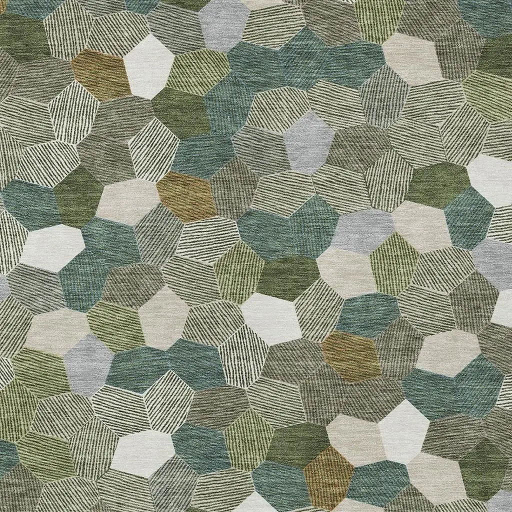 10' X 14' Olive Green And Green Geometric Washable Indoor Outdoor Area Rug Homeroots Outdoor