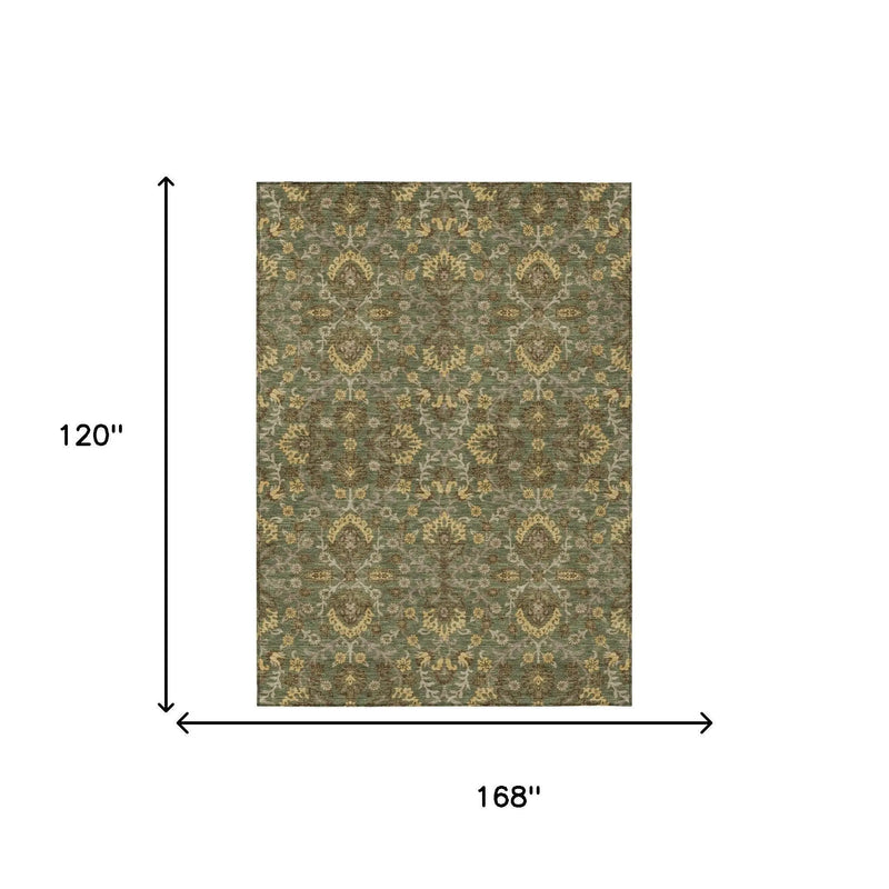 10' X 14' Olive Green And Green Geometric Washable Indoor Outdoor Area Rug Homeroots Outdoor