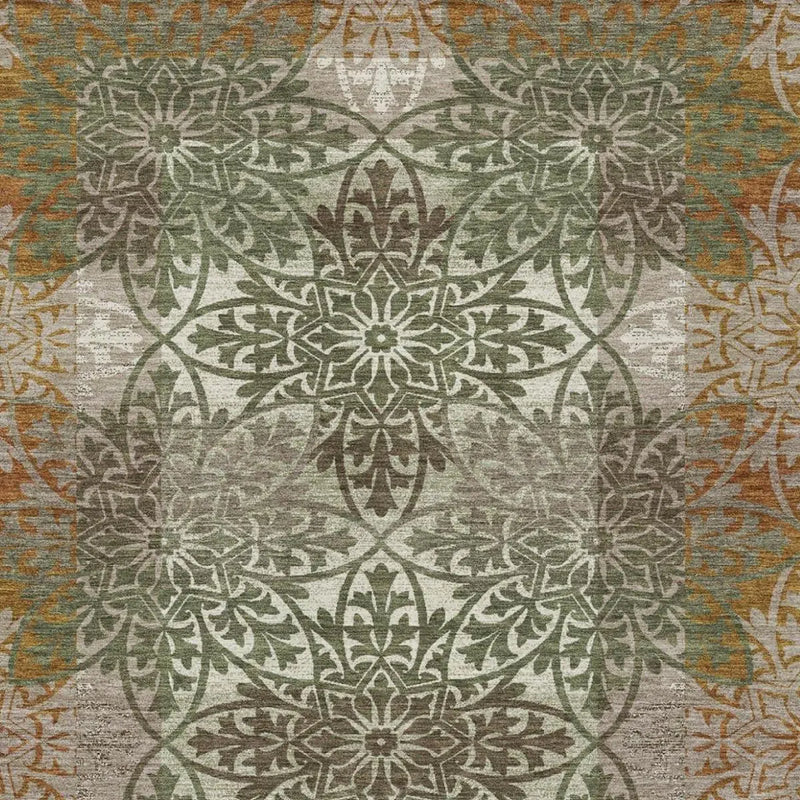 10' X 14' Olive Green And Green Oriental Washable Indoor Outdoor Area Rug Homeroots Outdoor