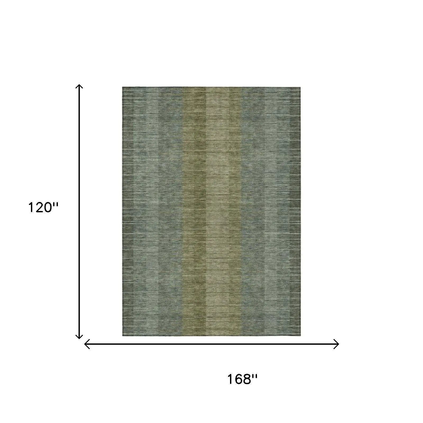 10' X 14' Olive Green And Green Striped Washable Indoor Outdoor Area Rug Homeroots Outdoor