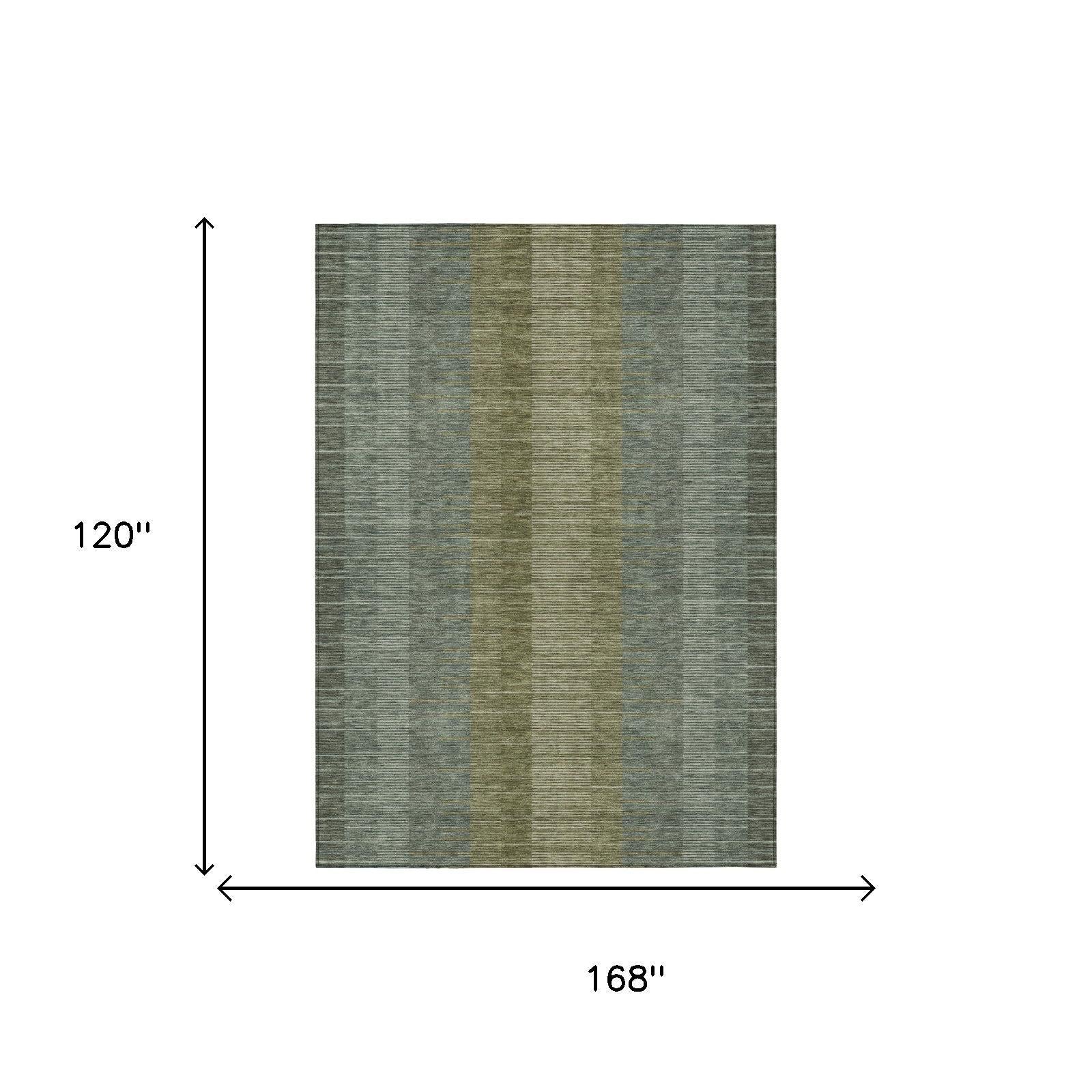 10' X 14' Olive Green And Green Striped Washable Indoor Outdoor Area Rug Homeroots Outdoor