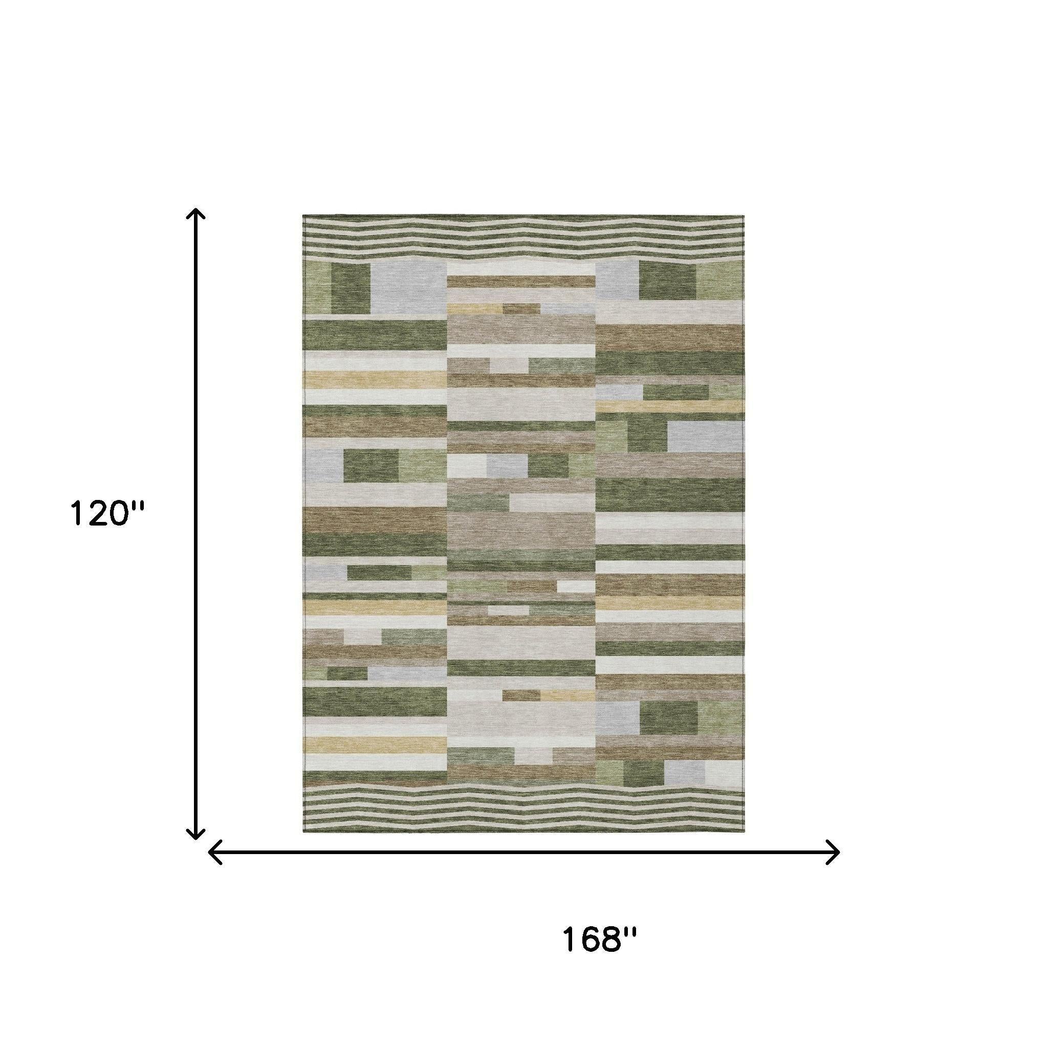 10' X 14' Olive Green And Green Striped Washable Indoor Outdoor Area Rug Homeroots Outdoor