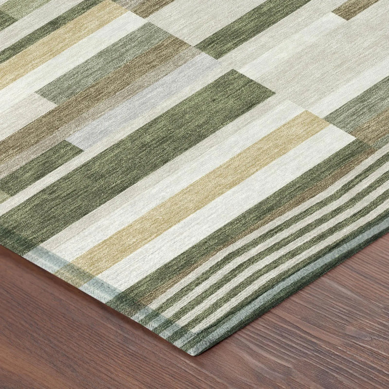 10' X 14' Olive Green And Green Striped Washable Indoor Outdoor Area Rug Homeroots Outdoor