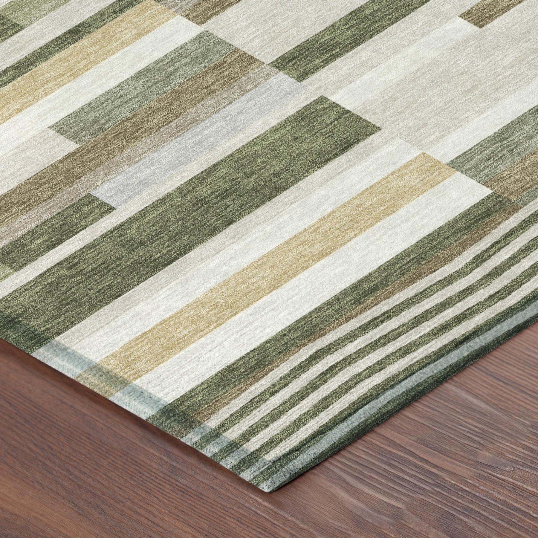 10' X 14' Olive Green And Green Striped Washable Indoor Outdoor Area Rug Homeroots Outdoor