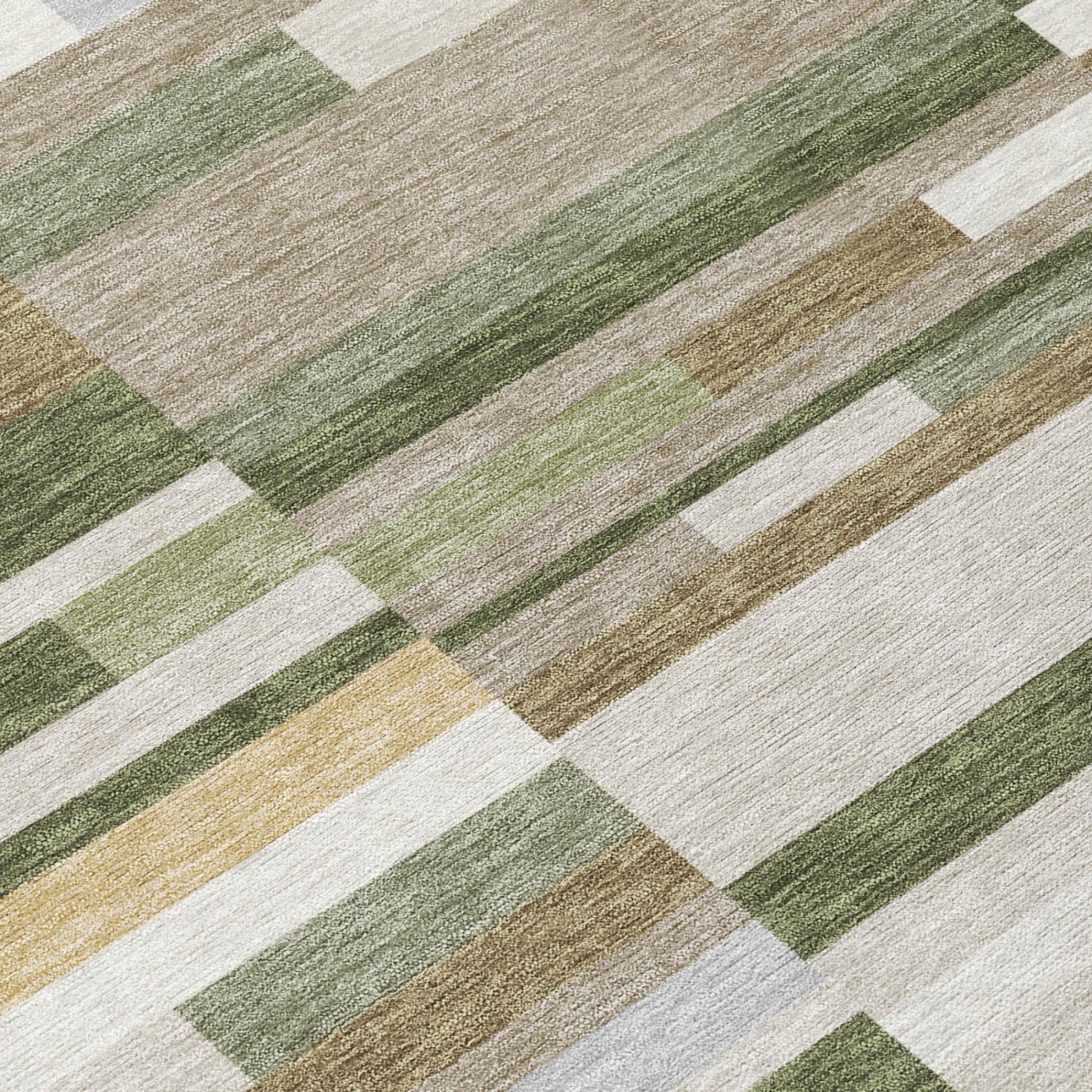 10' X 14' Olive Green And Green Striped Washable Indoor Outdoor Area Rug Homeroots Outdoor