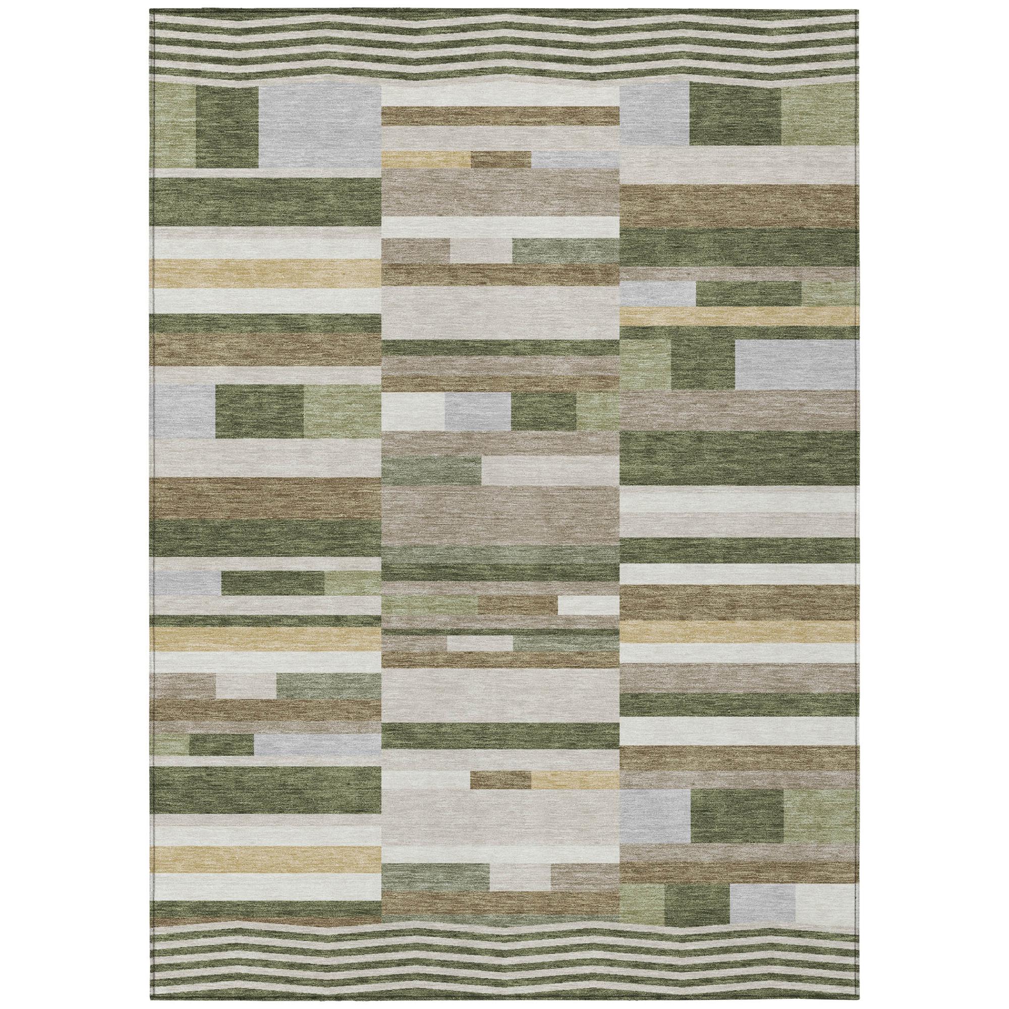 10' X 14' Olive Green And Green Striped Washable Indoor Outdoor Area Rug Homeroots Outdoor