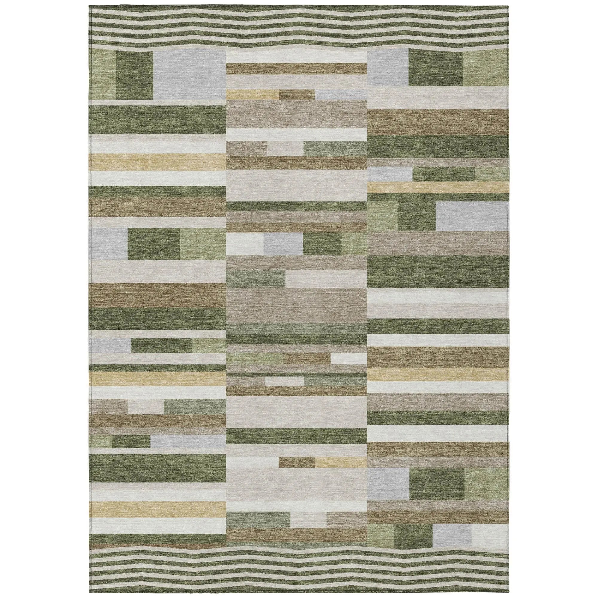 10' X 14' Olive Green And Green Striped Washable Indoor Outdoor Area Rug Homeroots Outdoor