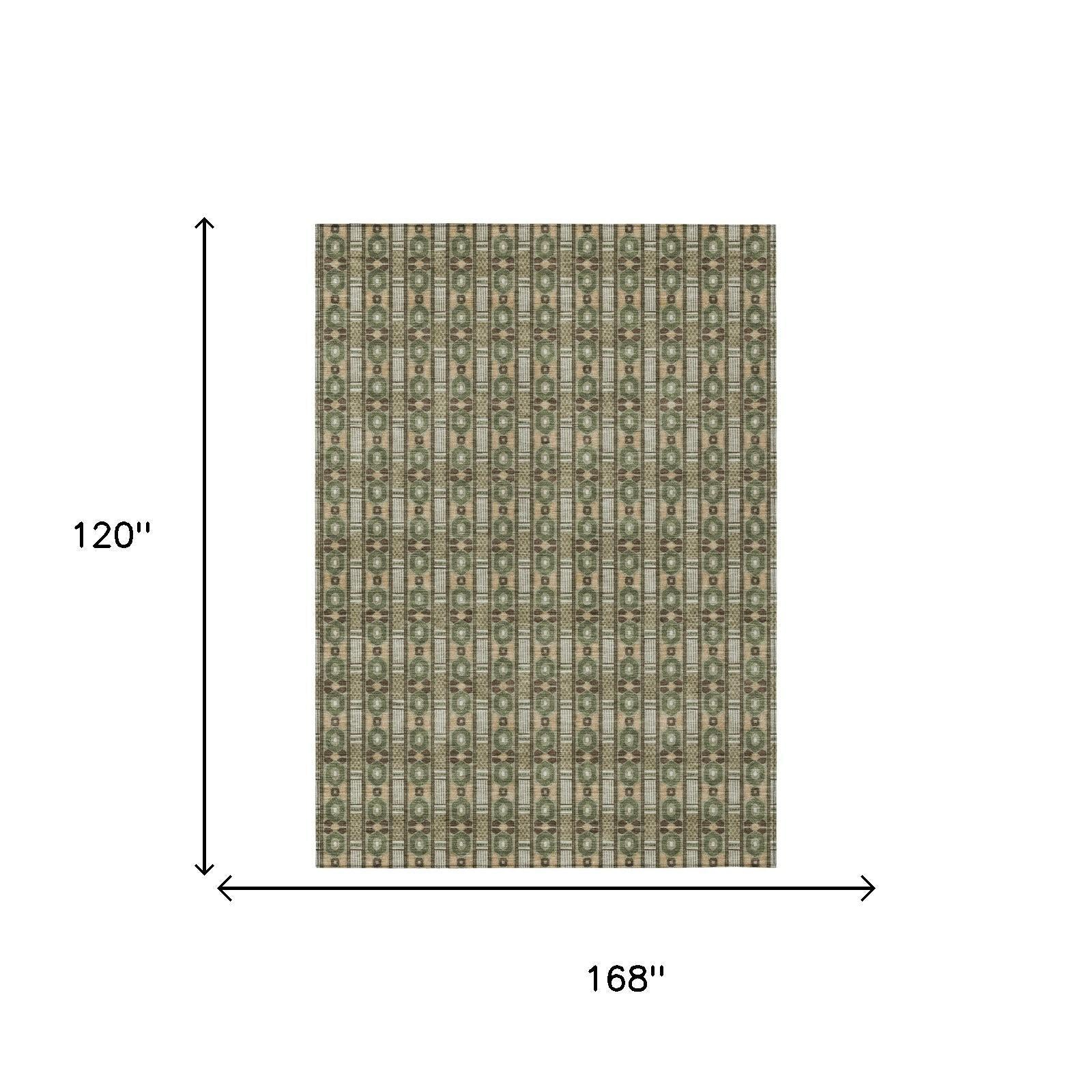 10' X 14' Olive Green And Green Striped Washable Indoor Outdoor Area Rug Homeroots Outdoor