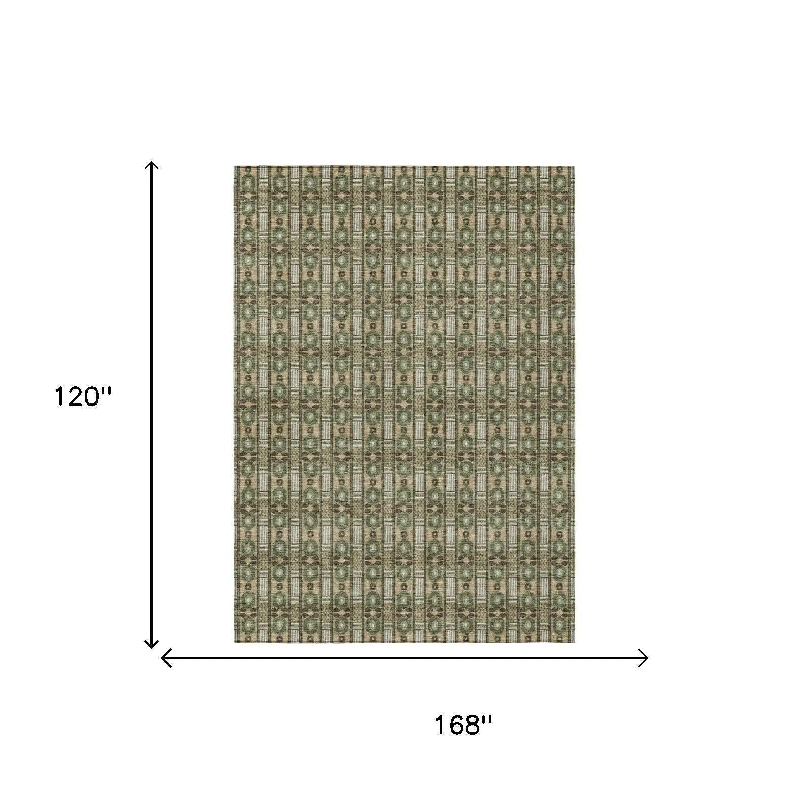 10' X 14' Olive Green And Green Striped Washable Indoor Outdoor Area Rug Homeroots Outdoor