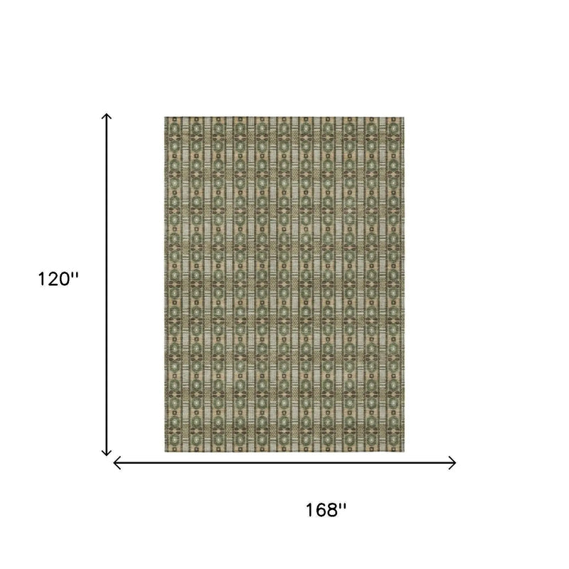 10' X 14' Olive Green And Green Striped Washable Indoor Outdoor Area Rug Homeroots Outdoor