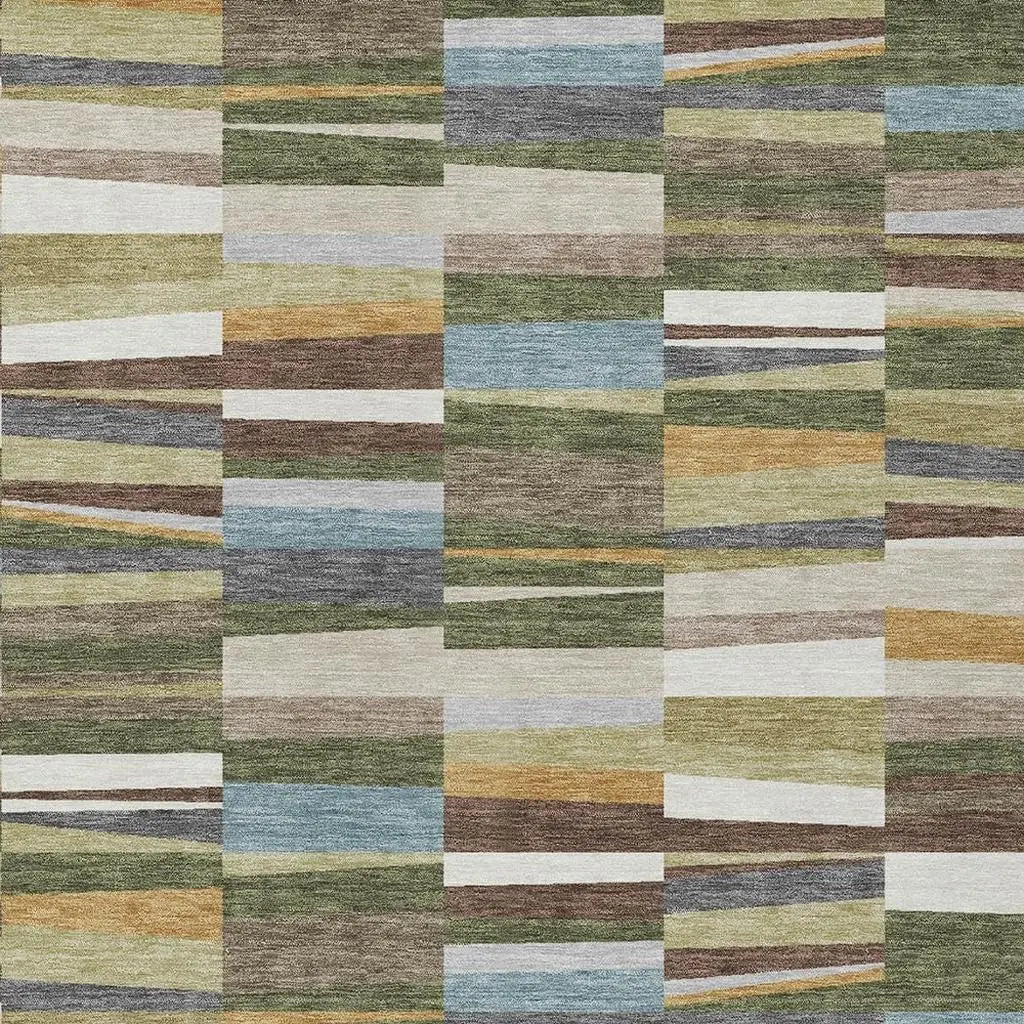 10' X 14' Olive Green And Green Striped Washable Indoor Outdoor Area Rug Homeroots Outdoor