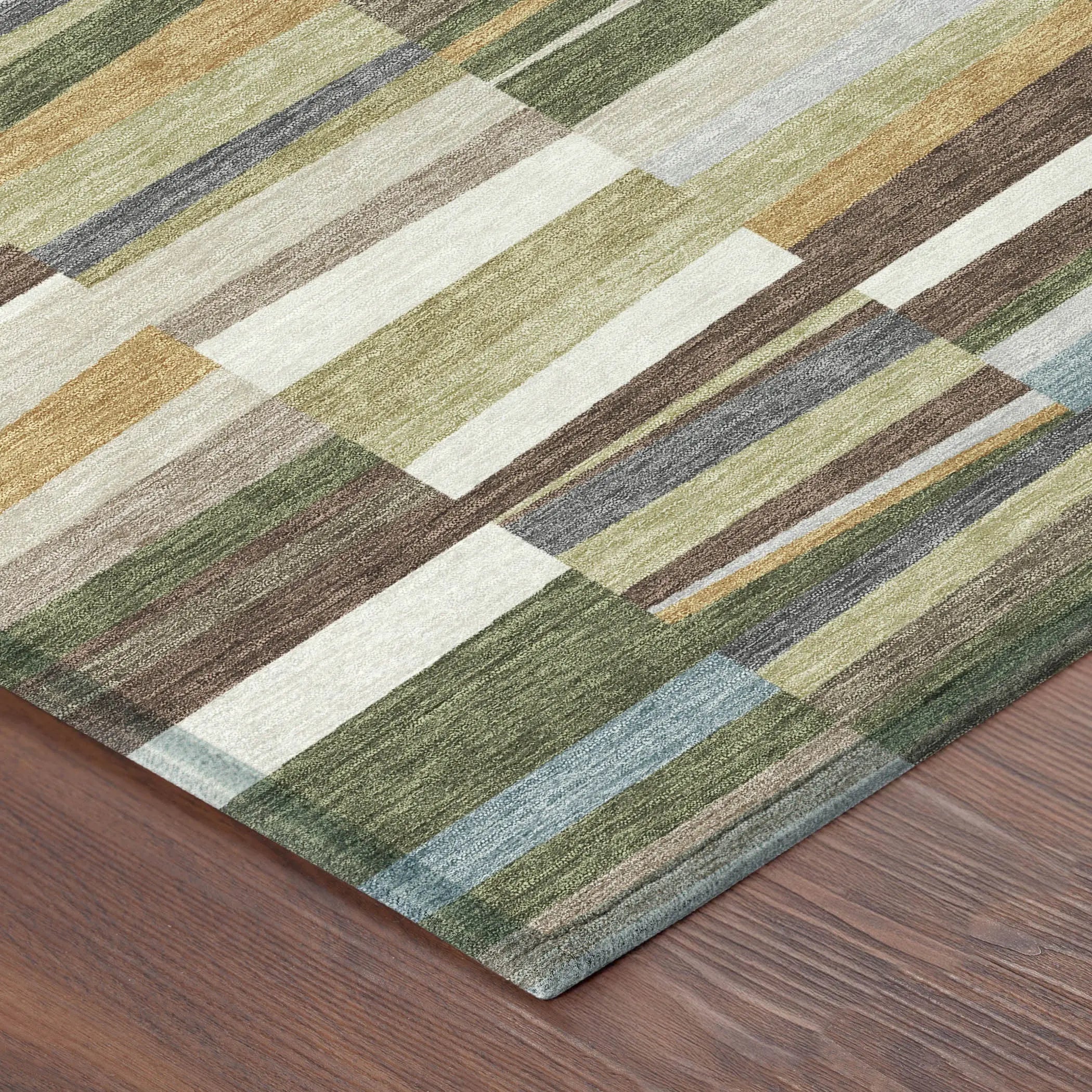 10' X 14' Olive Green And Green Striped Washable Indoor Outdoor Area Rug Homeroots Outdoor